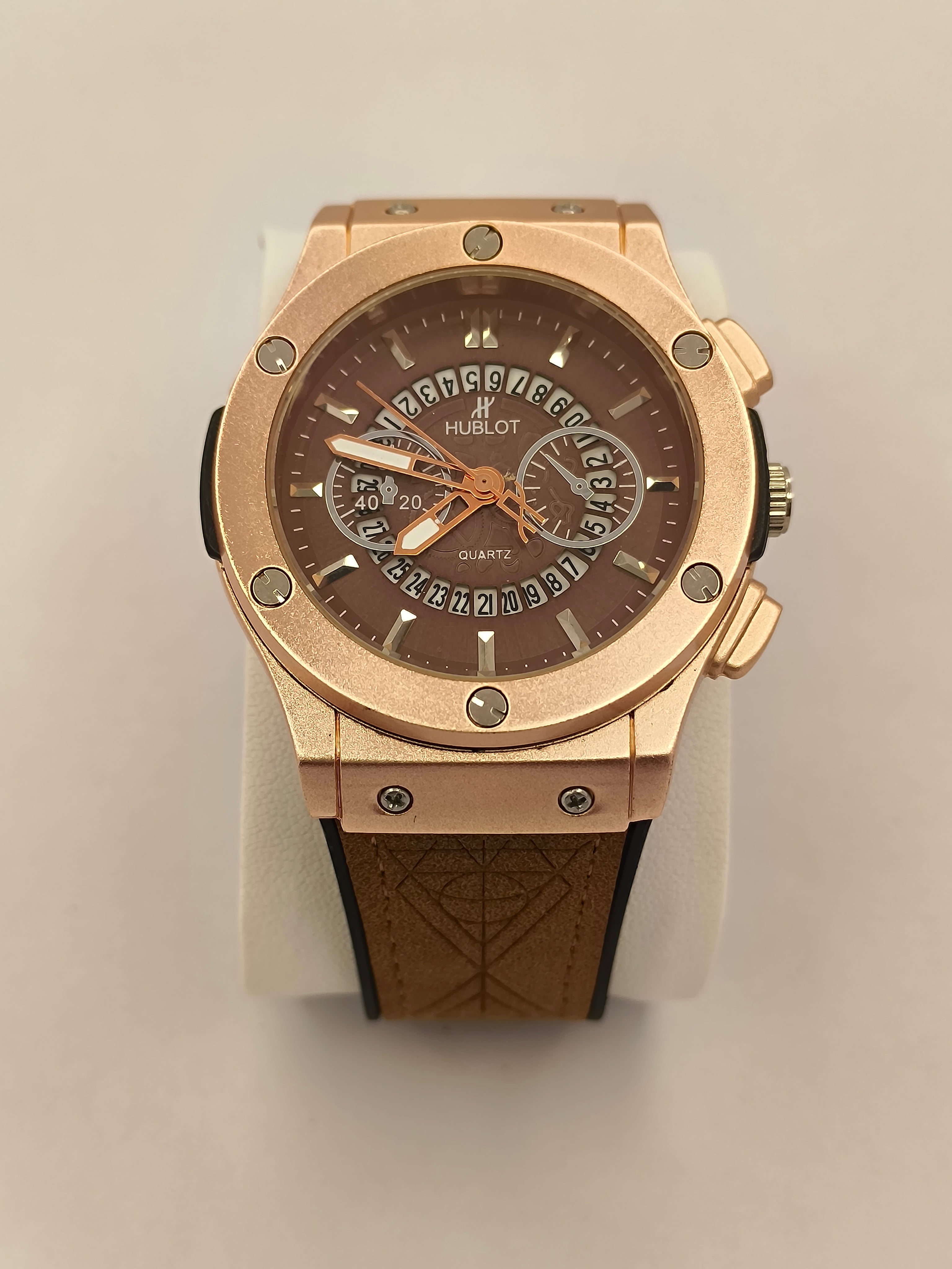 Hublot Rose Gold Quartz Watch with Leather Strap
