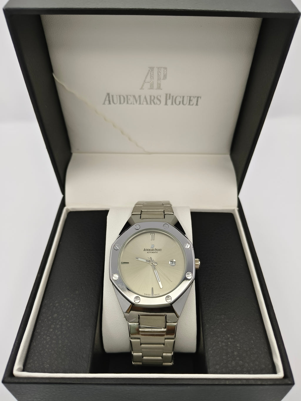 Audemars Piguet (AP) Silver Watch with Silver Dial & Date Adjust