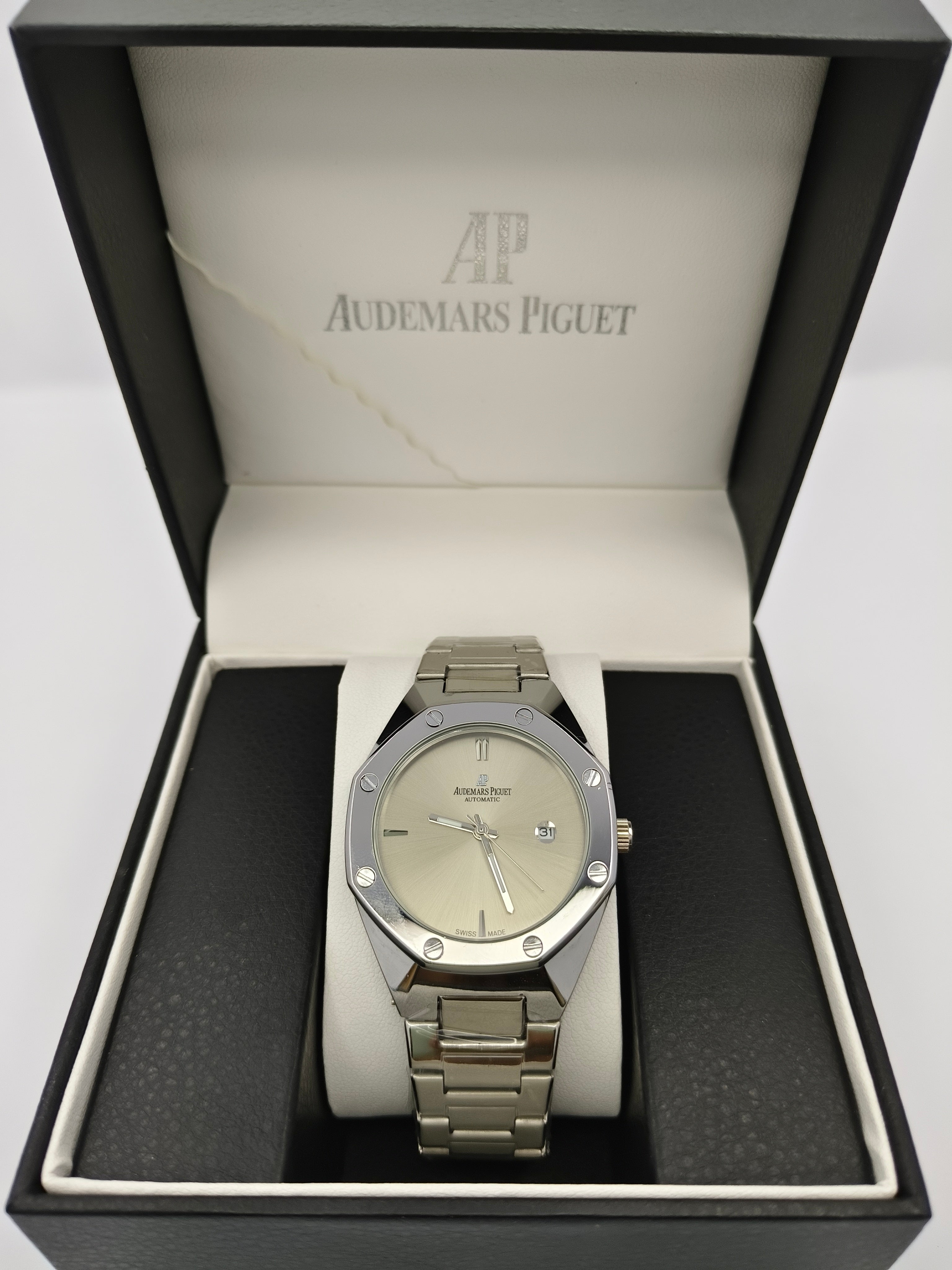 Audemars Piguet (AP) Silver Watch with Silver Dial & Date Adjust