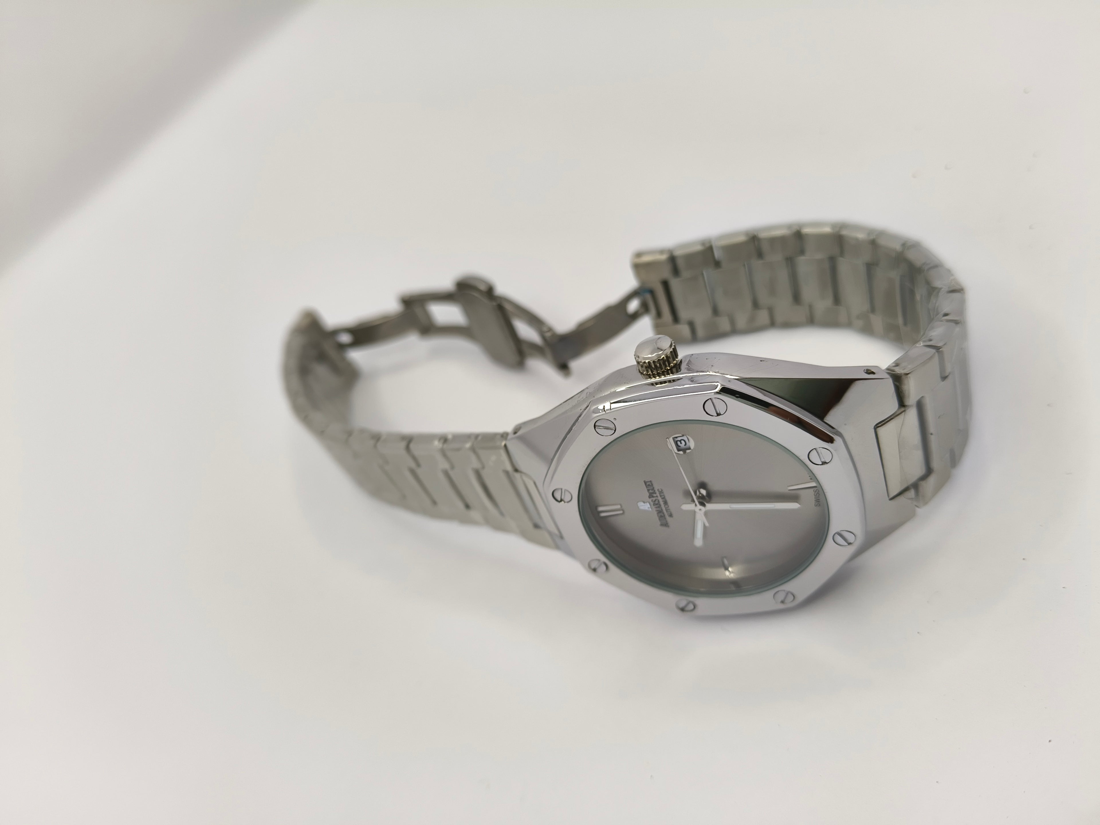 Audemars Piguet (AP) Silver Watch with Silver Dial & Date Adjust