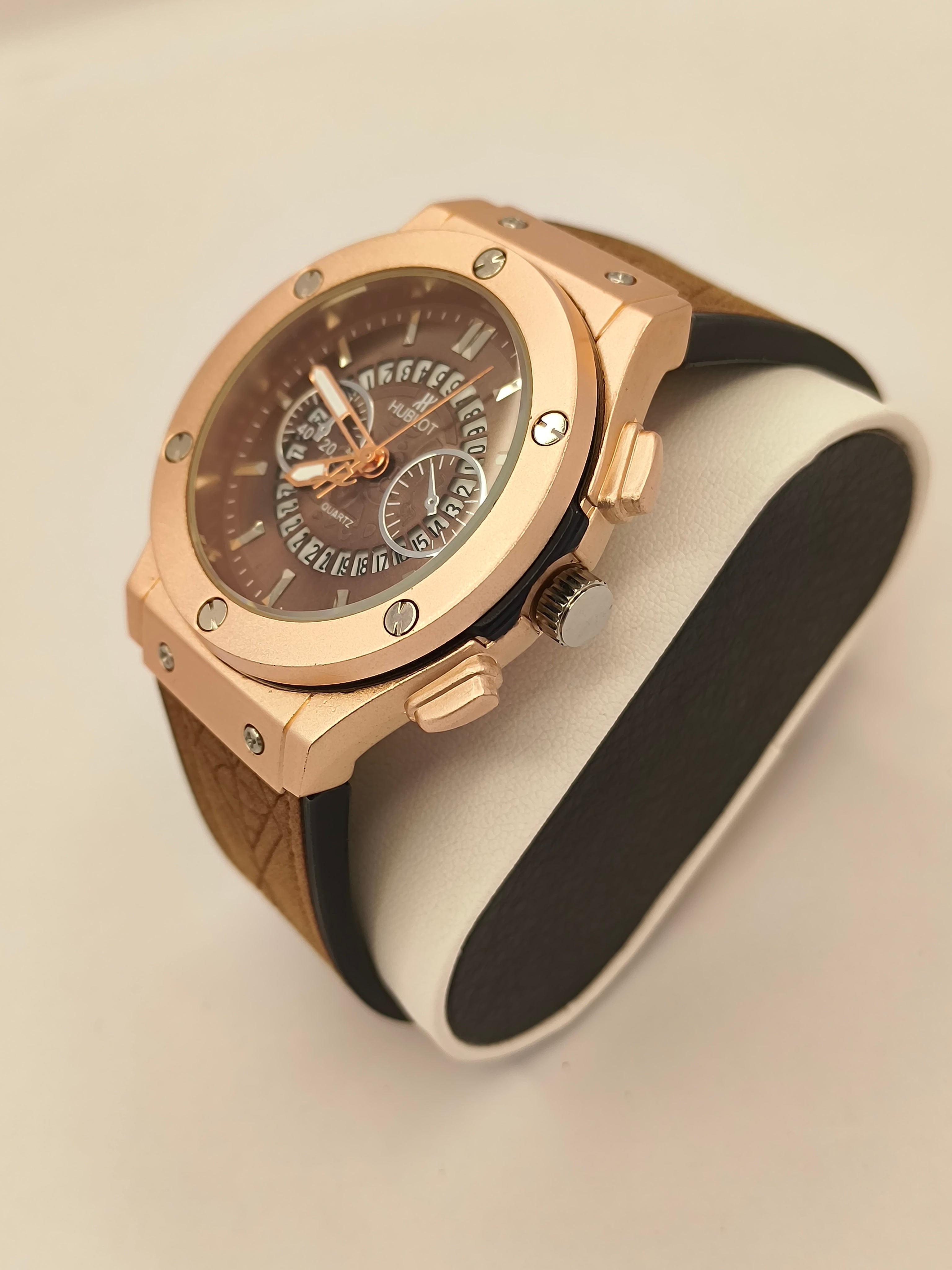 Hublot Rose Gold Quartz Watch with Leather Strap