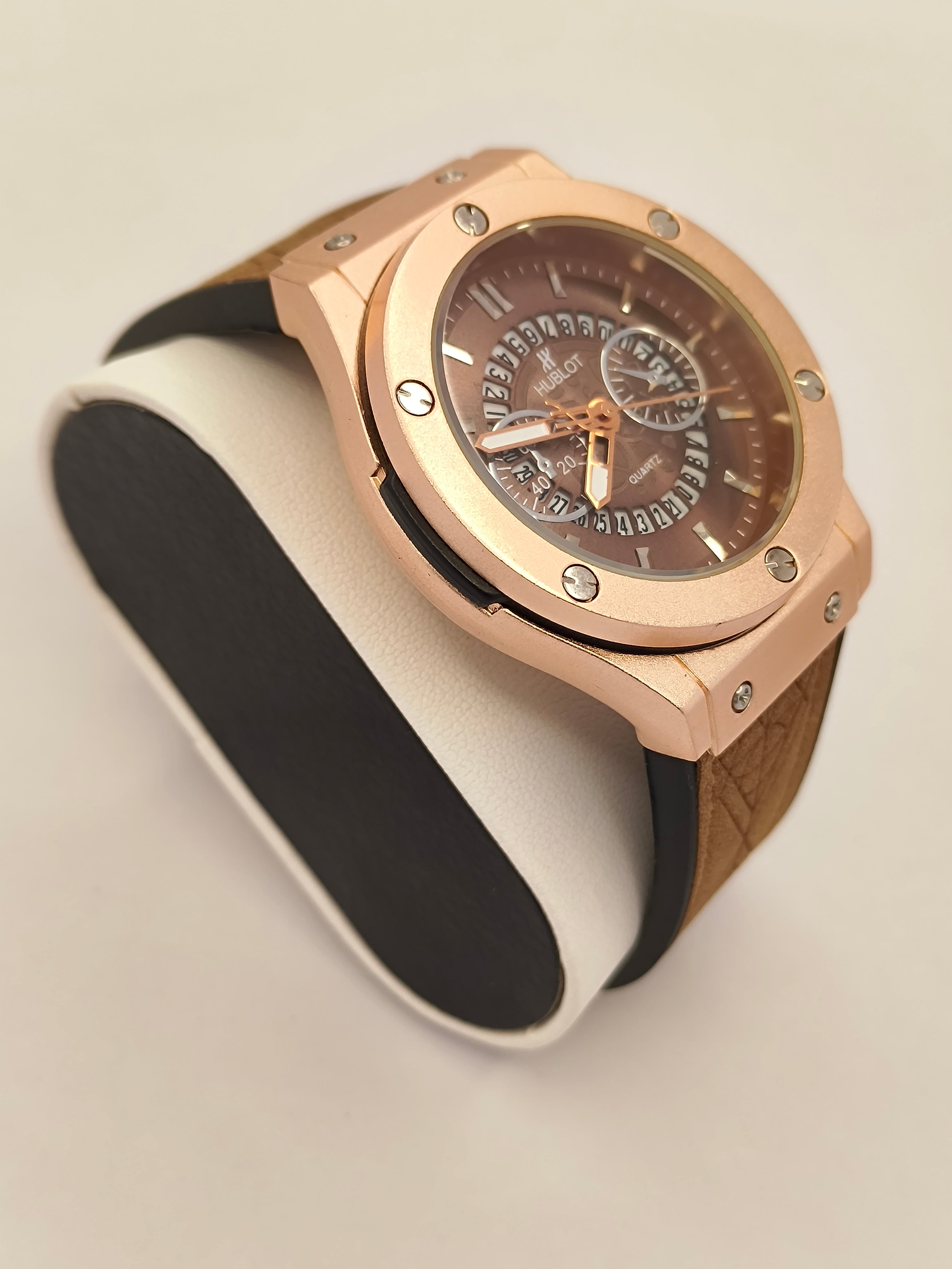 Hublot Rose Gold Quartz Watch with Leather Strap
