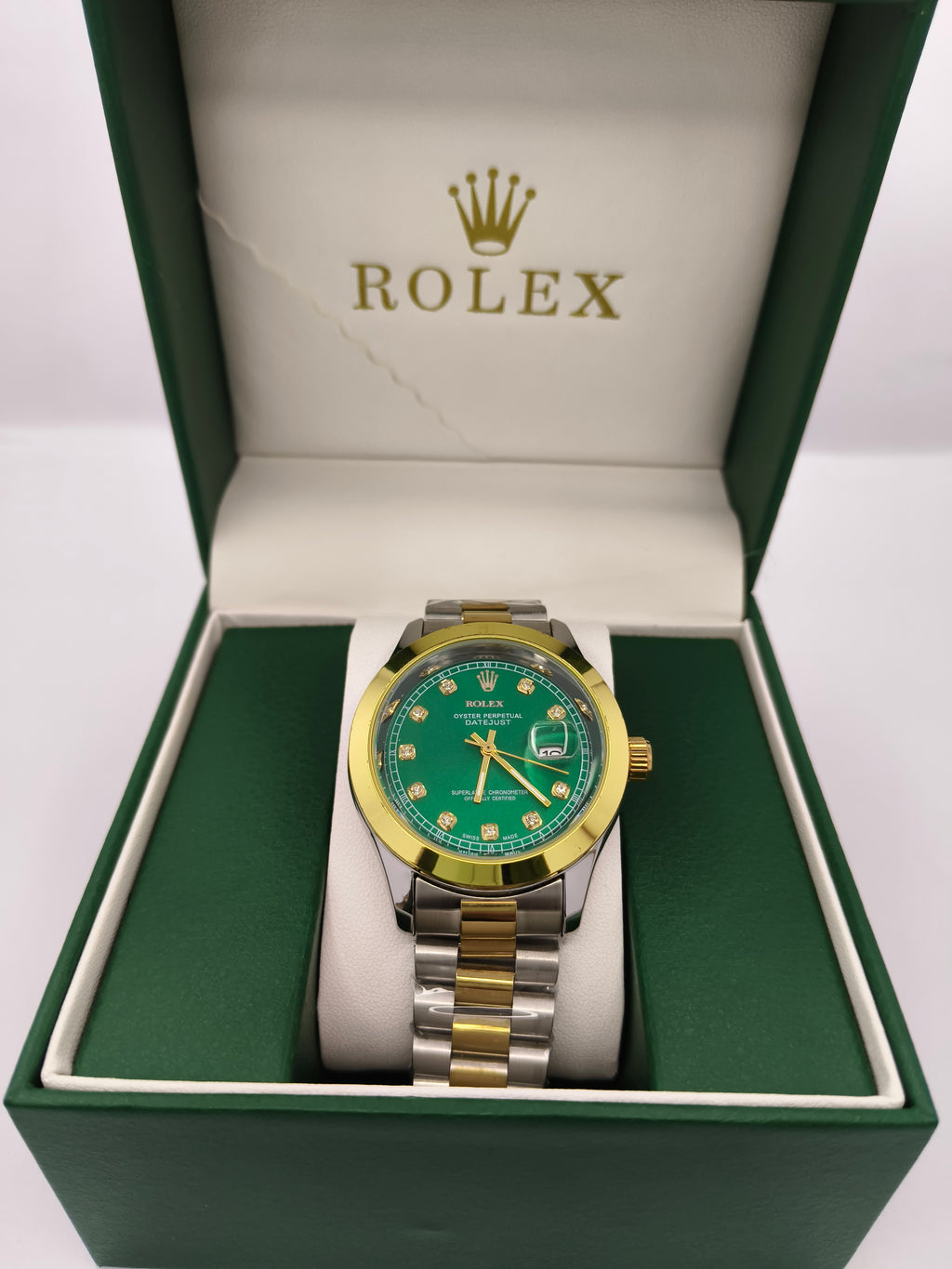 Rolex Golden Silver With Green Dial SEMI AUTO