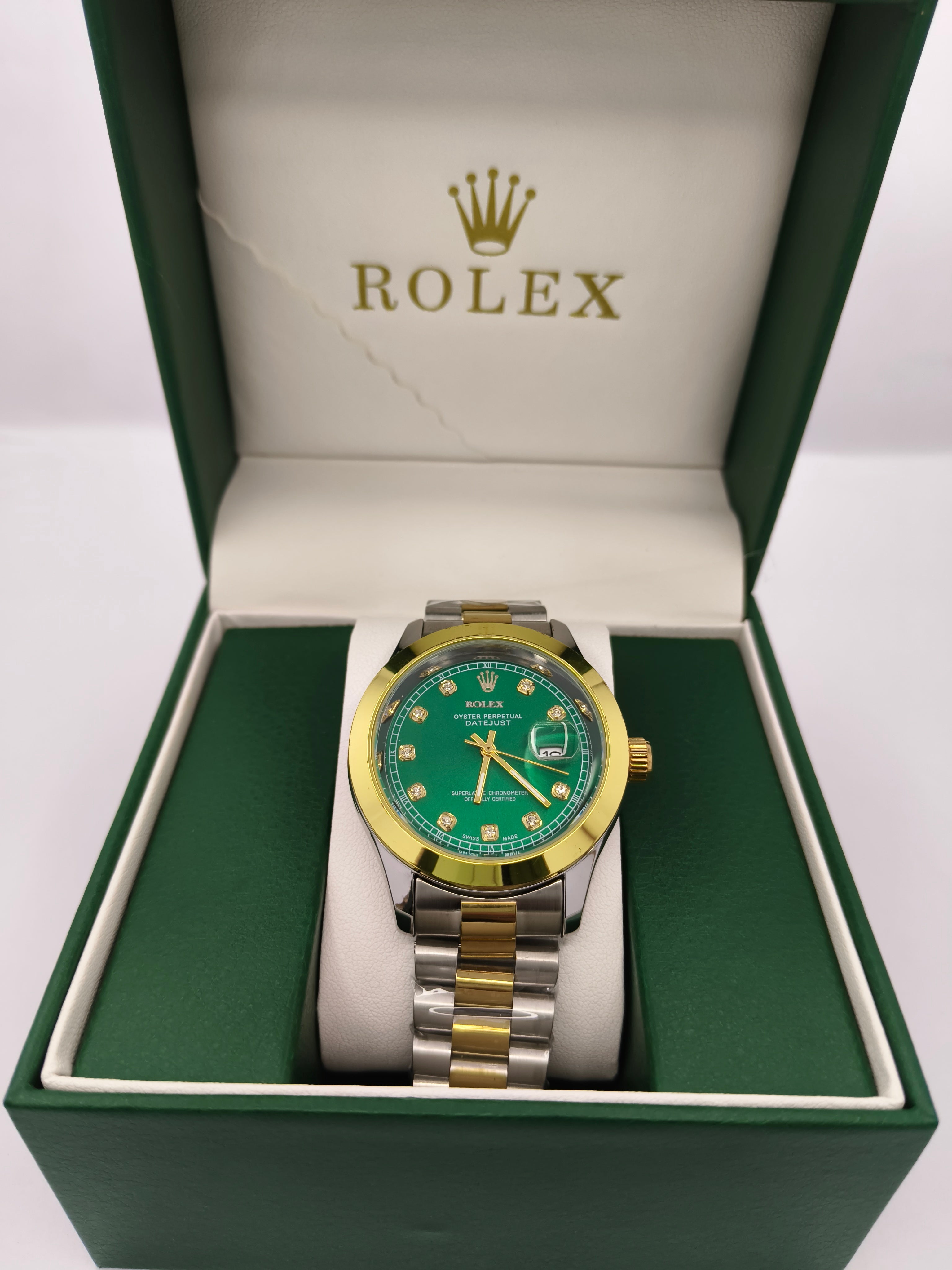 Rolex Golden Silver With Green Dial SEMI AUTO