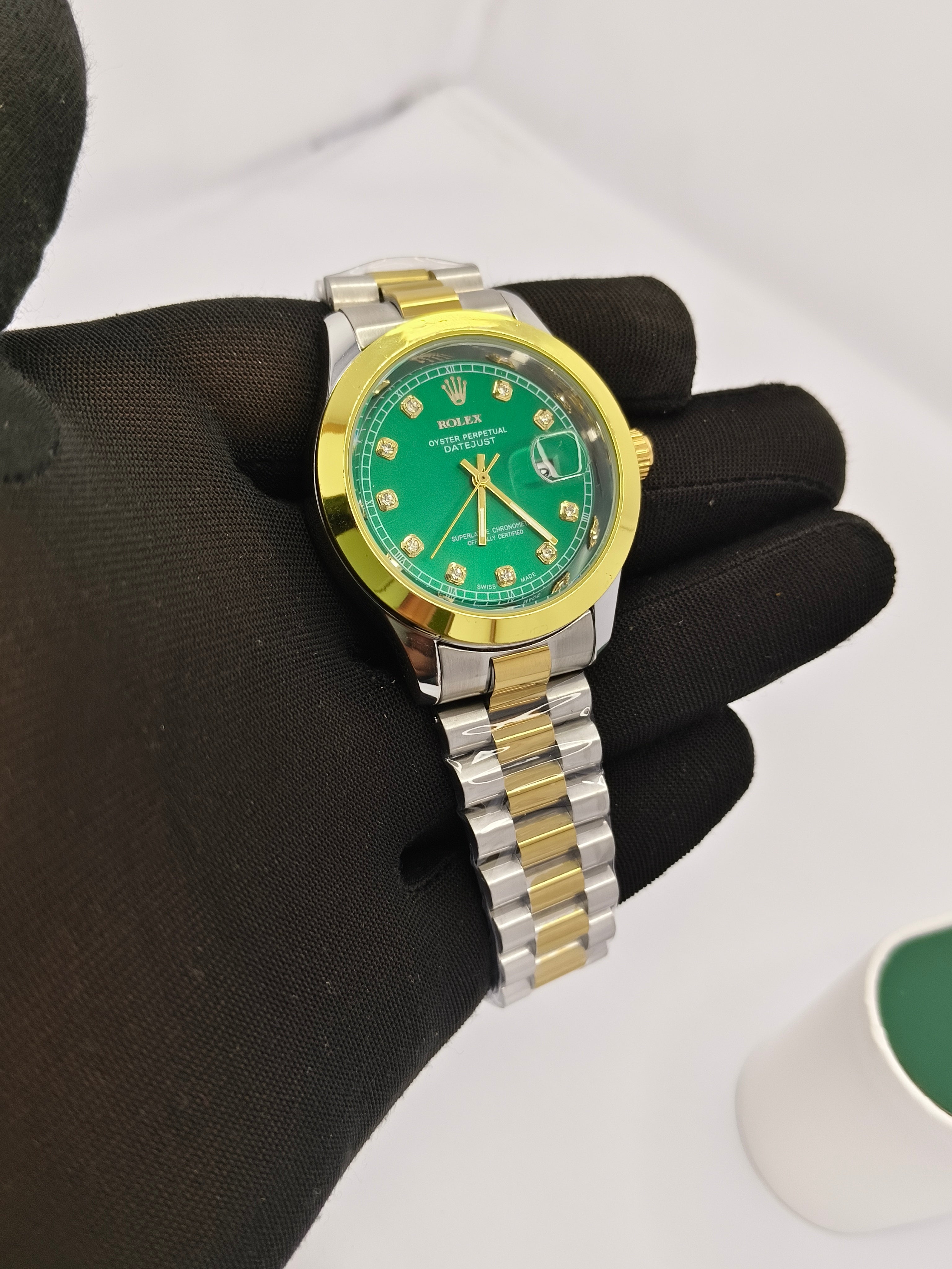 Rolex Golden Silver With Green Dial SEMI AUTO