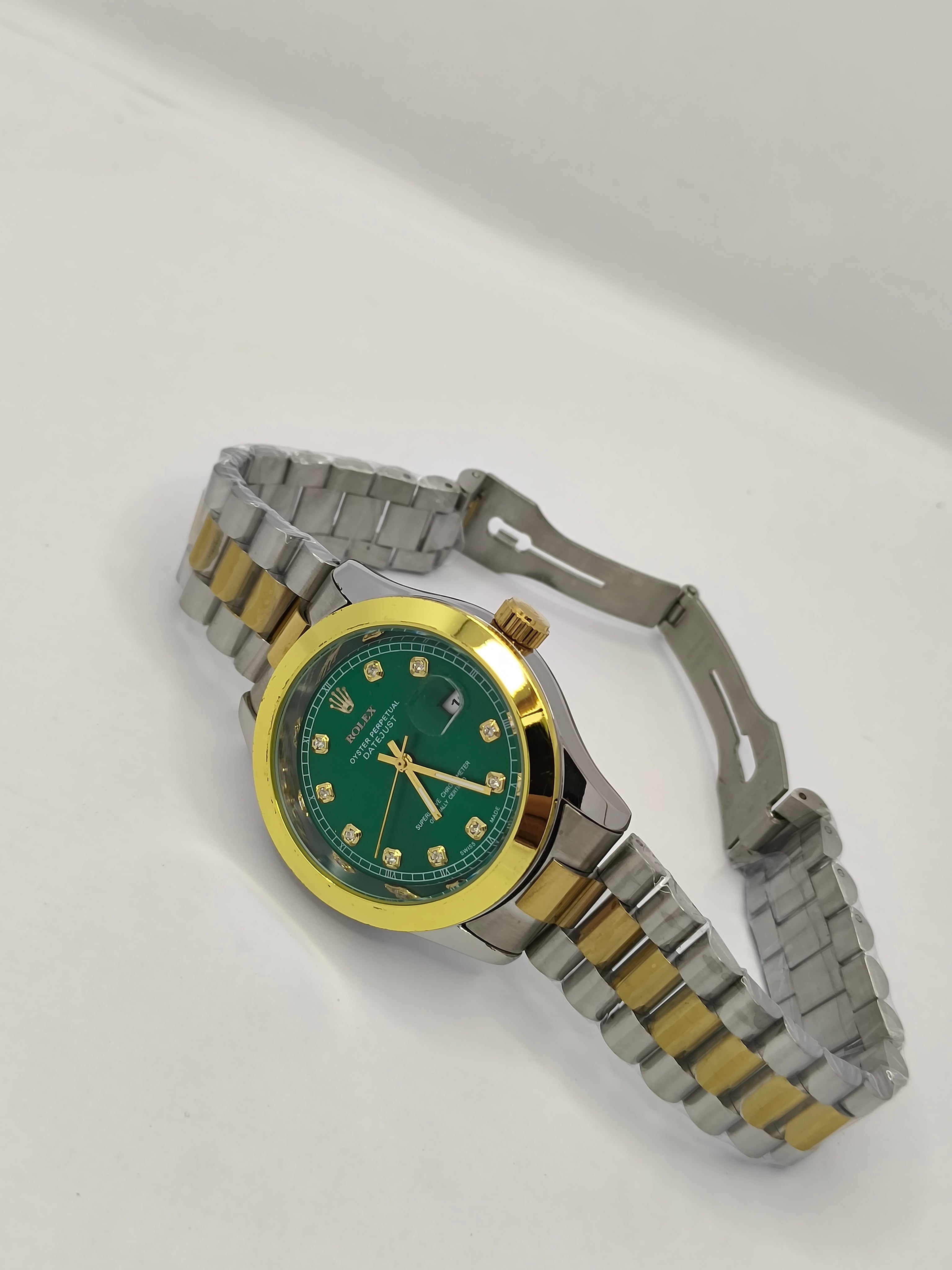 Rolex Golden Silver With Green Dial SEMI AUTO