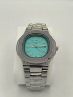 Patek Philippe Nautilus Silver Watch with Tiffany Blue Dial & Date Adjust