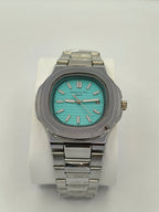 Patek Philippe Nautilus Silver Watch with Tiffany Blue Dial & Date Adjust