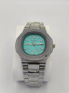Patek Philippe Nautilus Silver Watch with Tiffany Blue Dial & Date Adjust