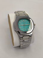 Patek Philippe Nautilus Silver Watch with Tiffany Blue Dial & Date Adjust