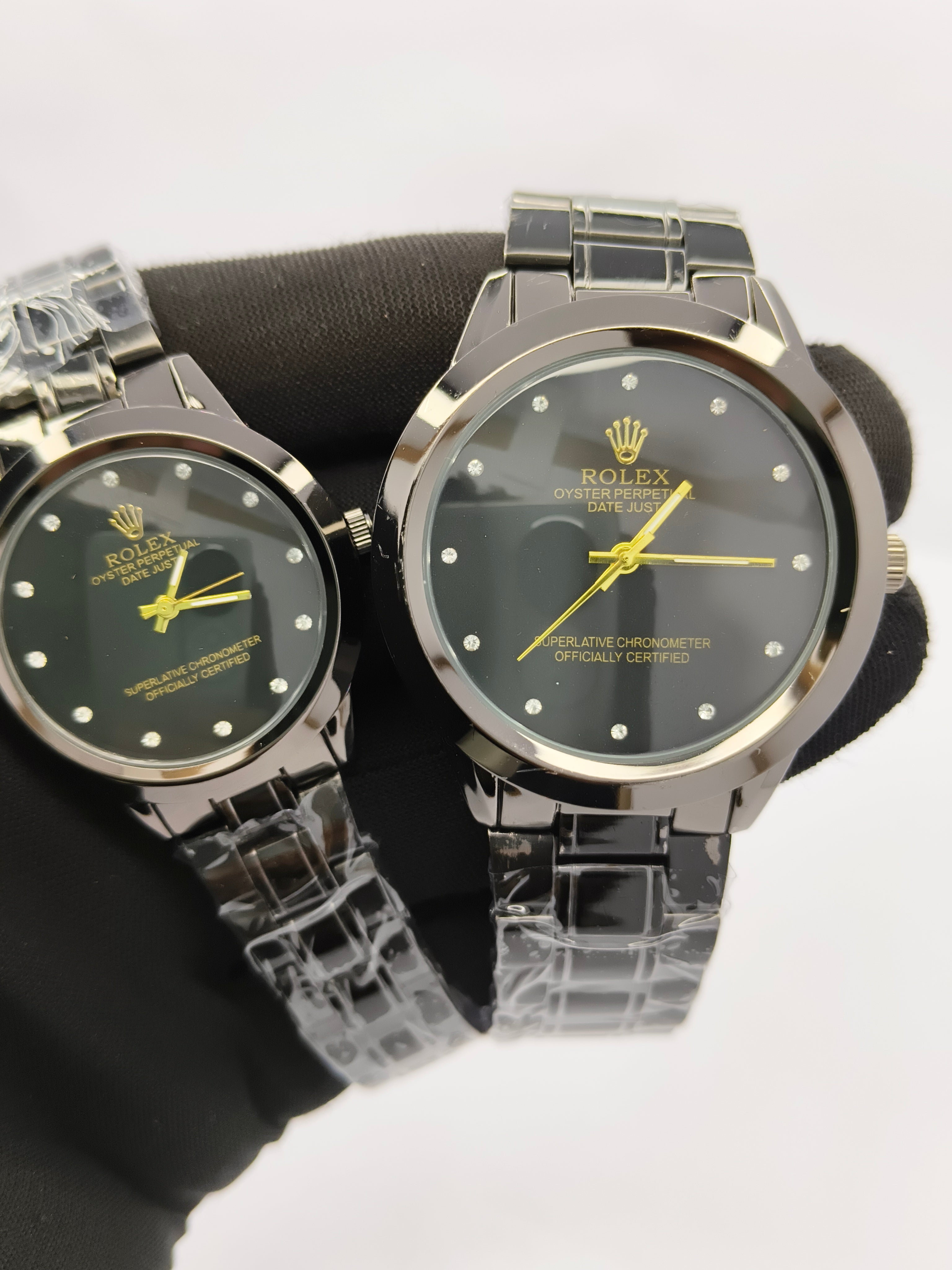 Rolex Oyster Perpetual Datejust Black Dial Couple Watch Set