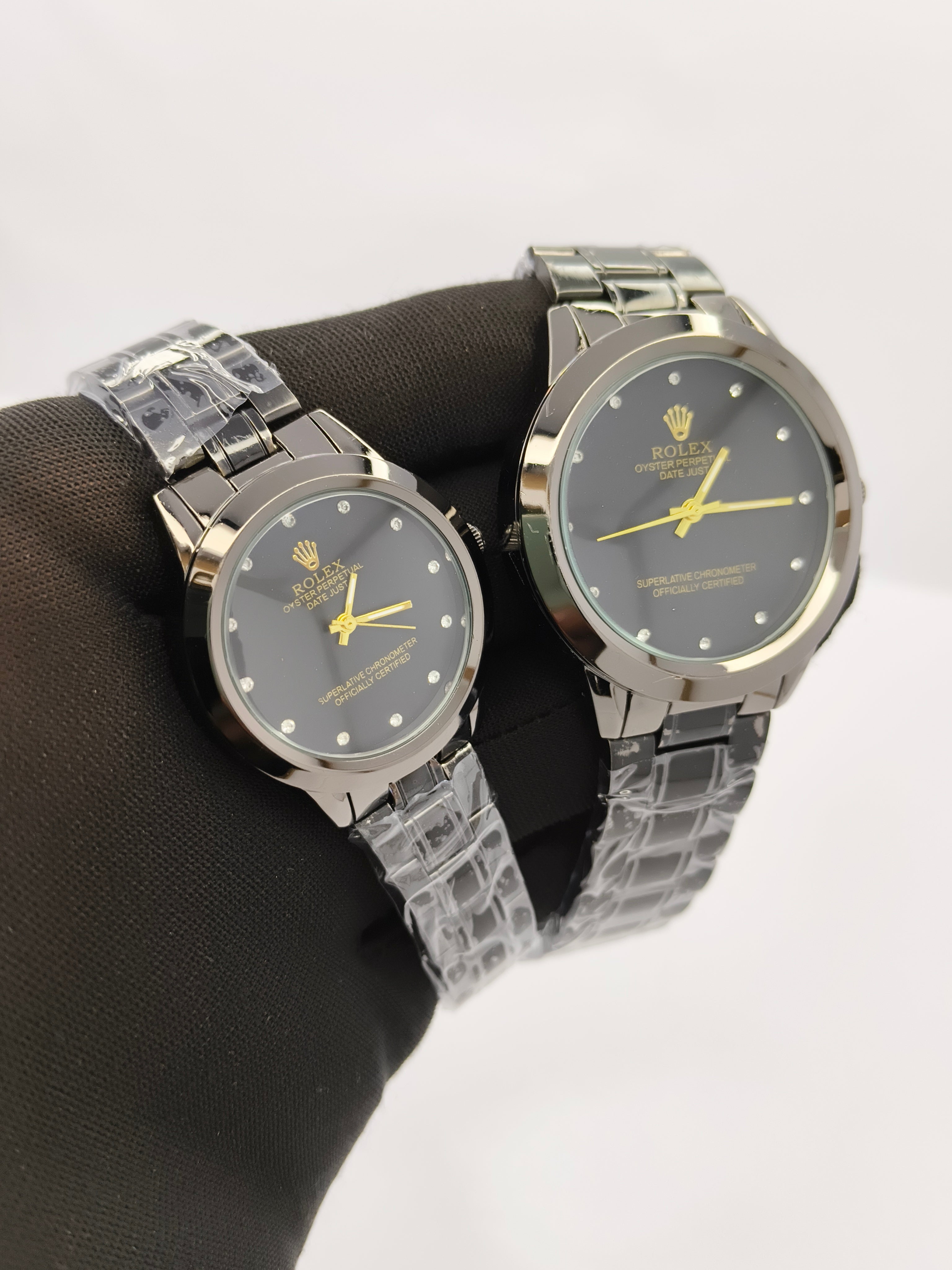 Rolex Oyster Perpetual Datejust Black Dial Couple Watch Set