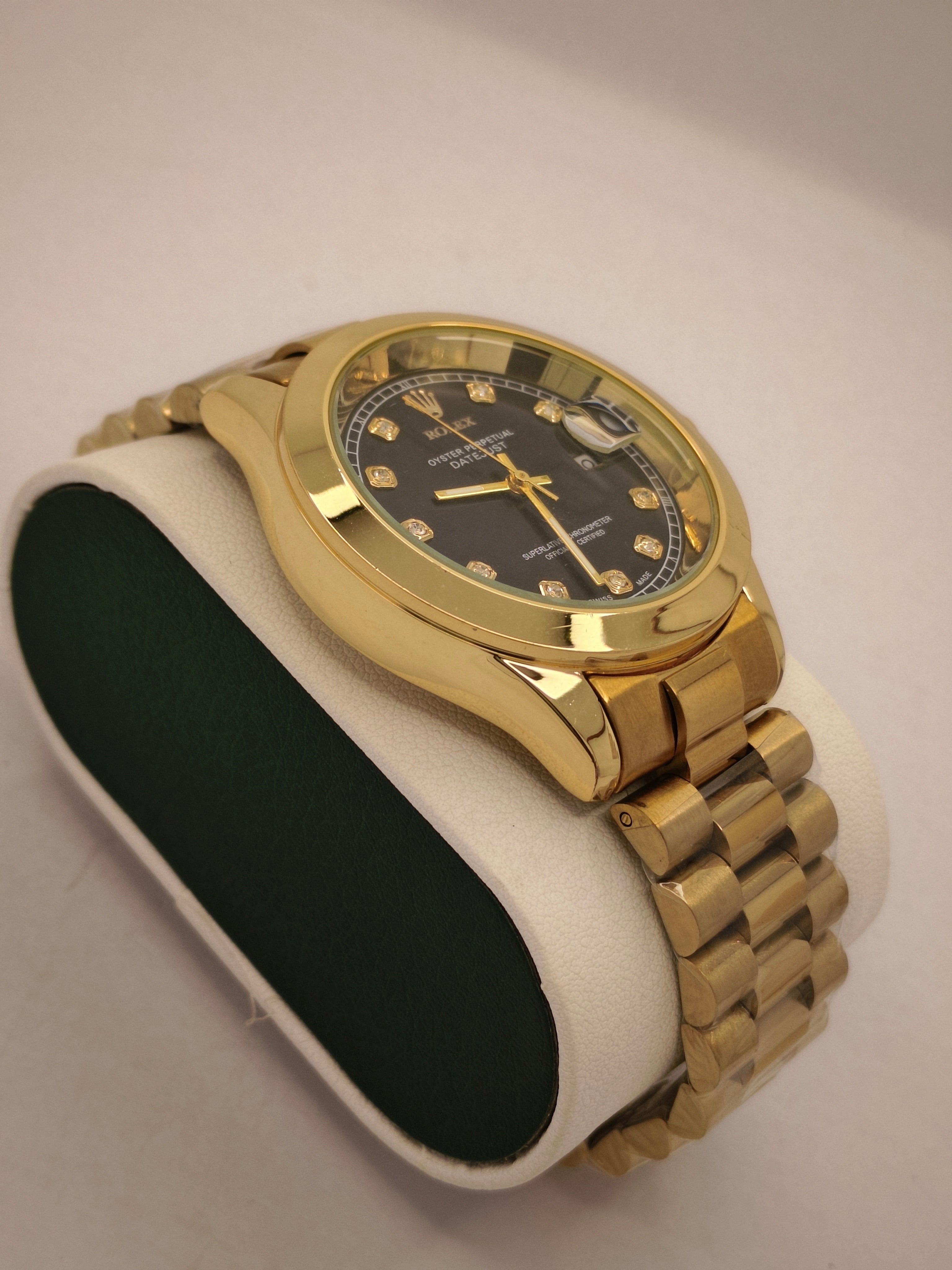 Rolex Gold with Black Dail SEMI AUTO WATCH