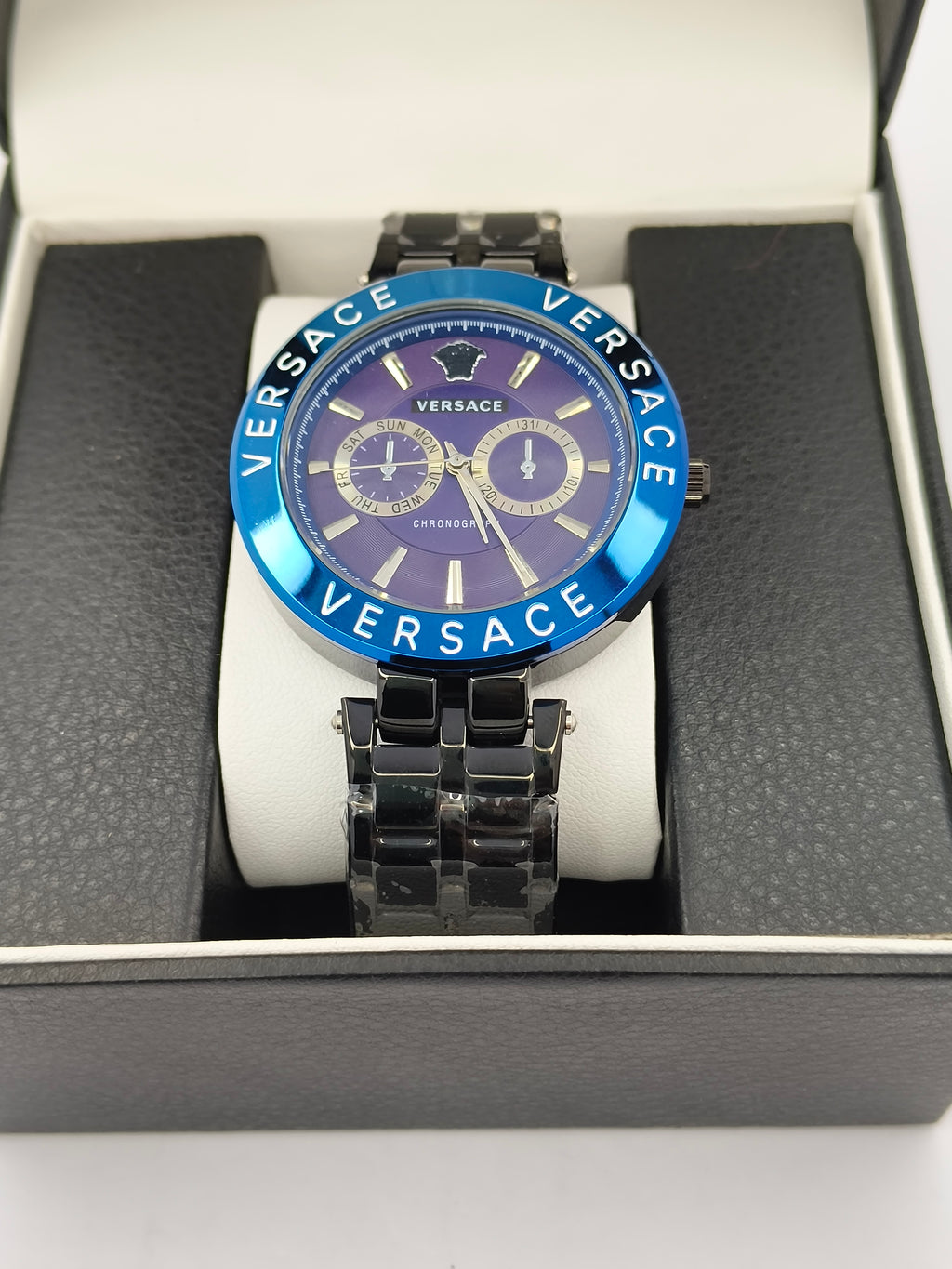 Versace Chronograph Blue Bezel Men’s Watch