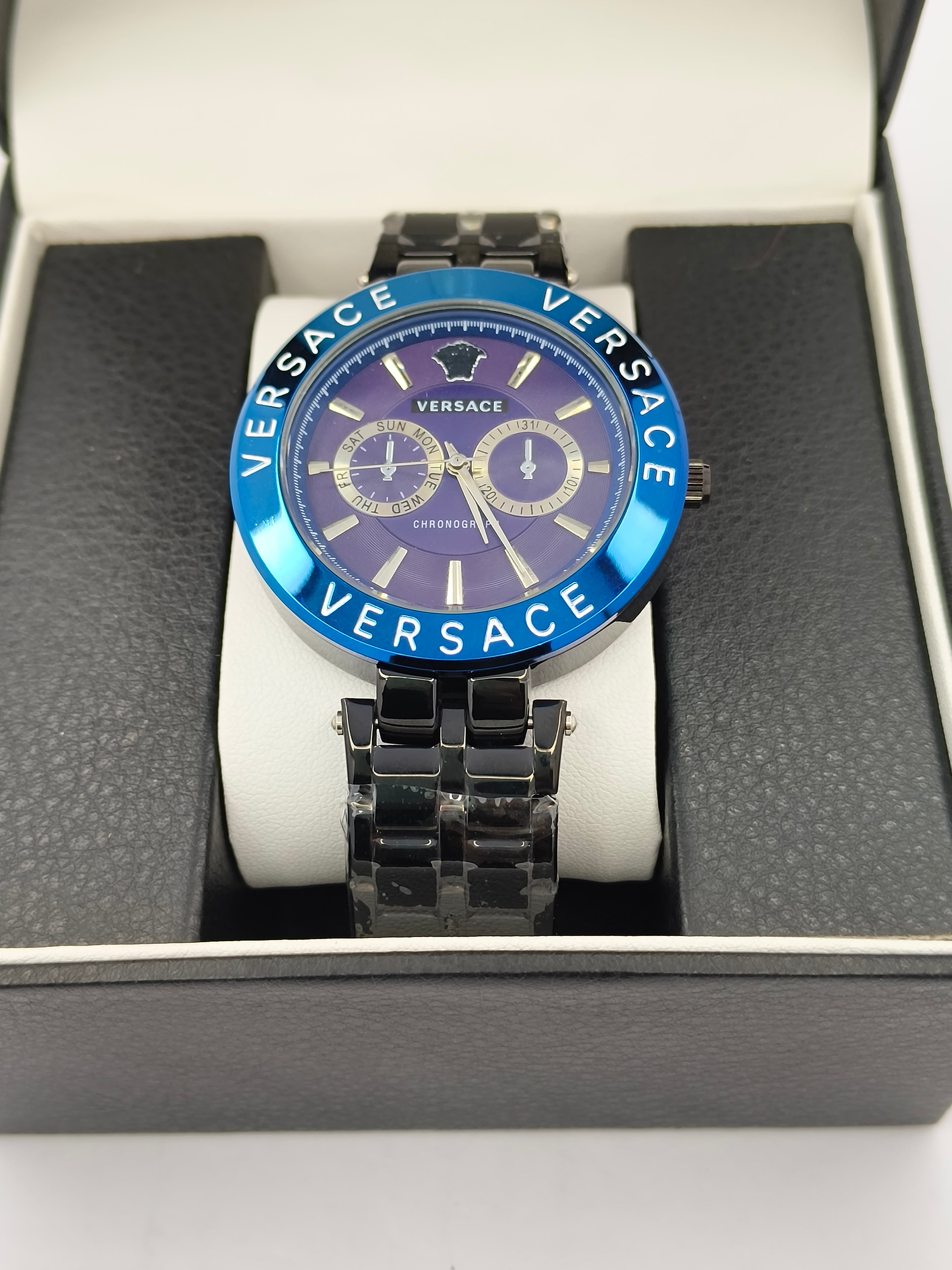 Versace Chronograph Blue Bezel Men’s Watch