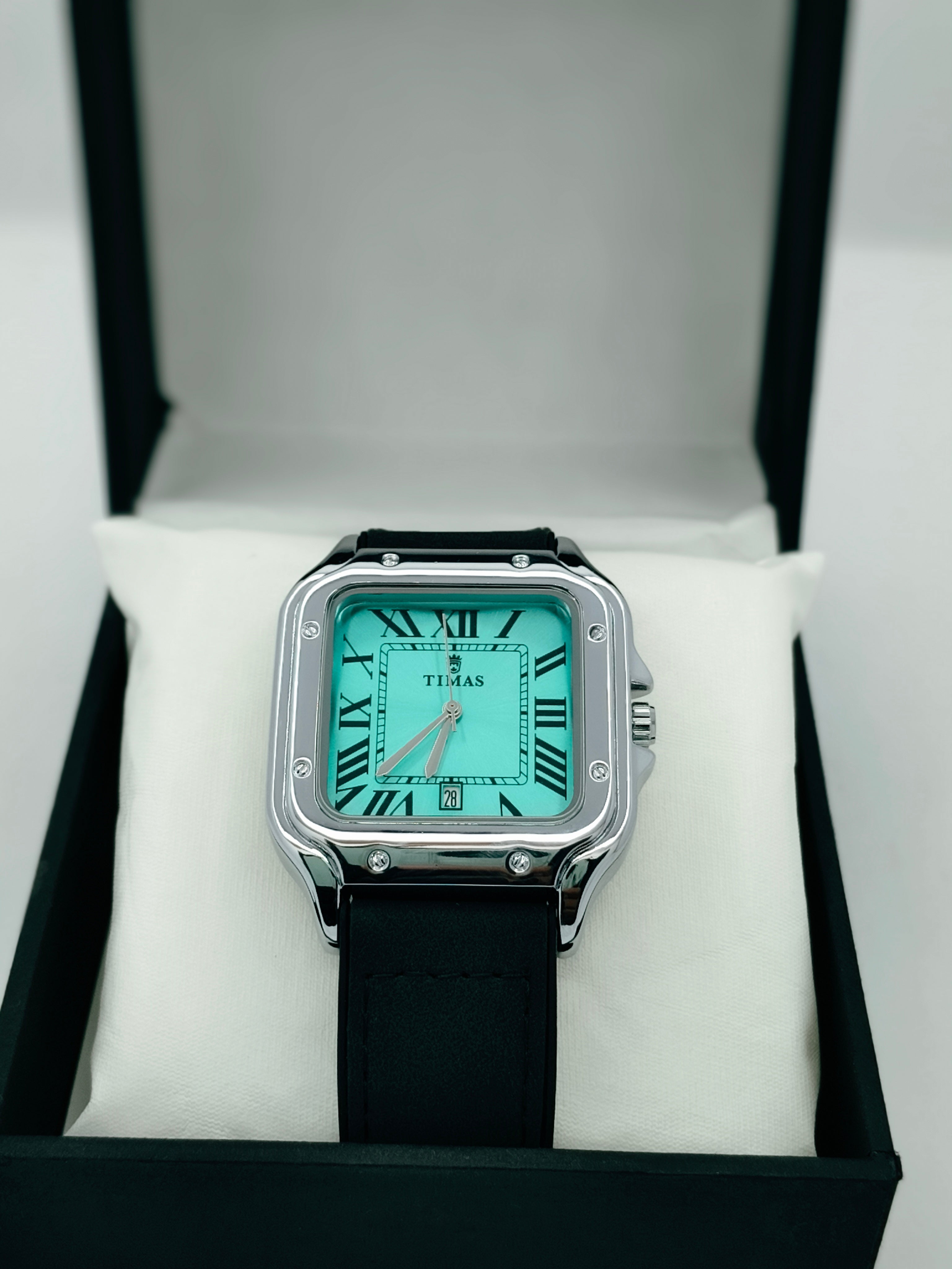 Timas Classic Square Dial Watch – Elegant Turquoise Edition