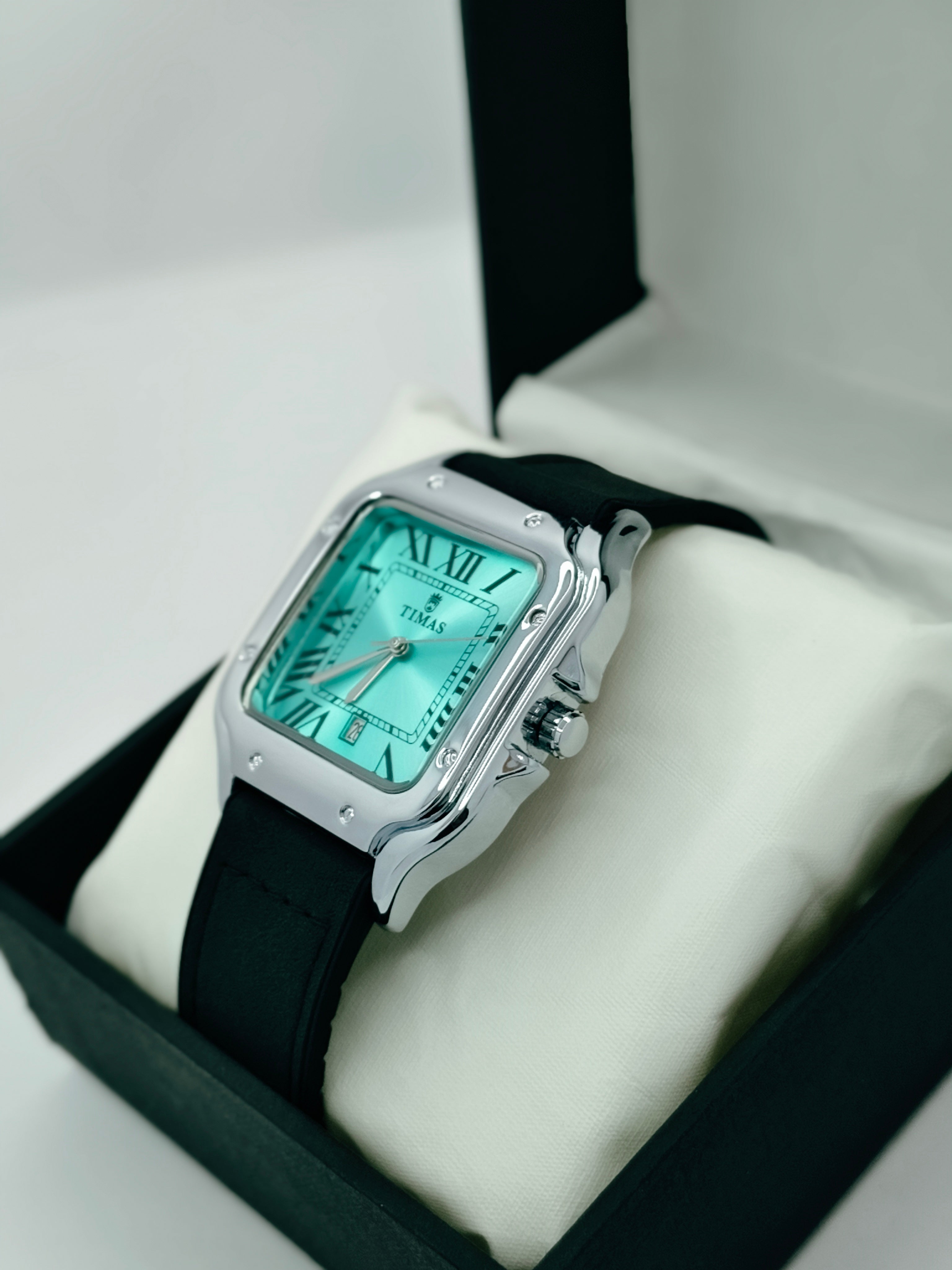 Timas Classic Square Dial Watch – Elegant Turquoise Edition