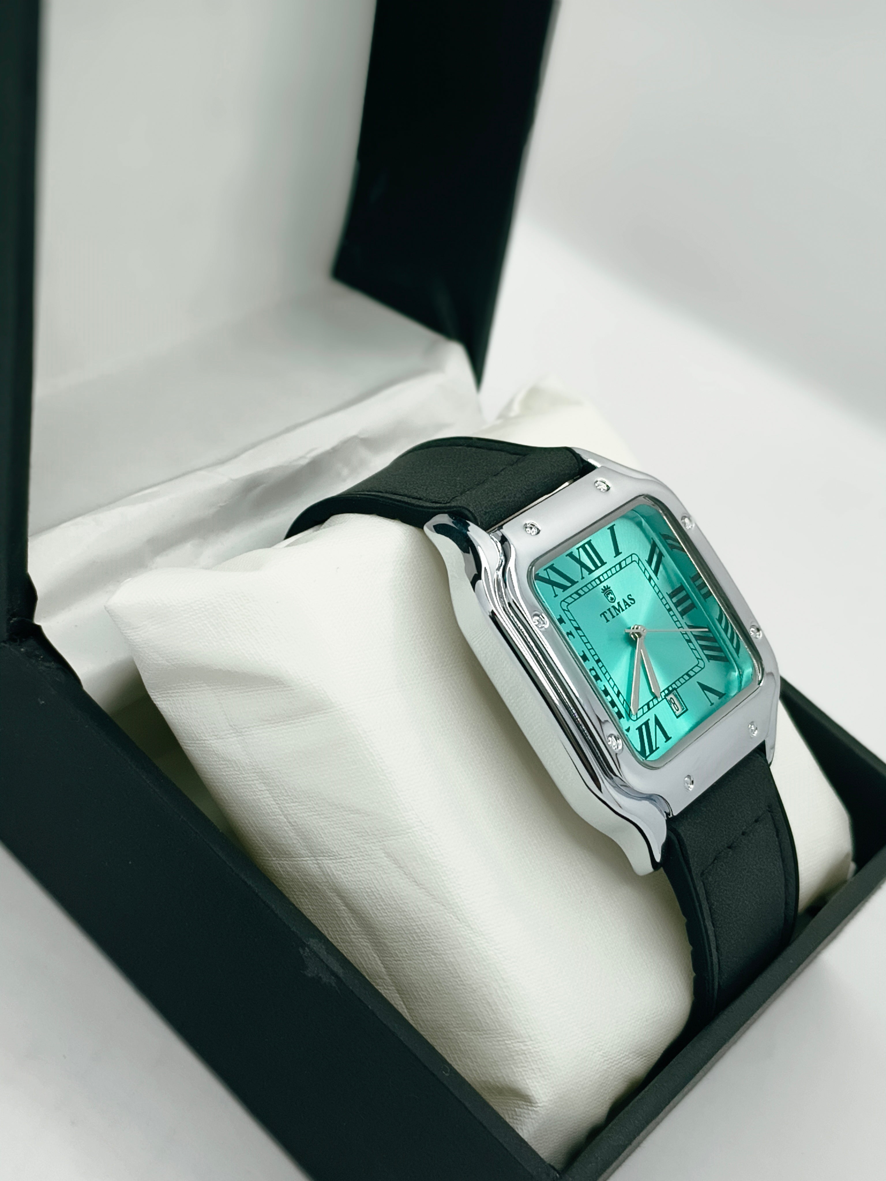 Timas Classic Square Dial Watch – Elegant Turquoise Edition