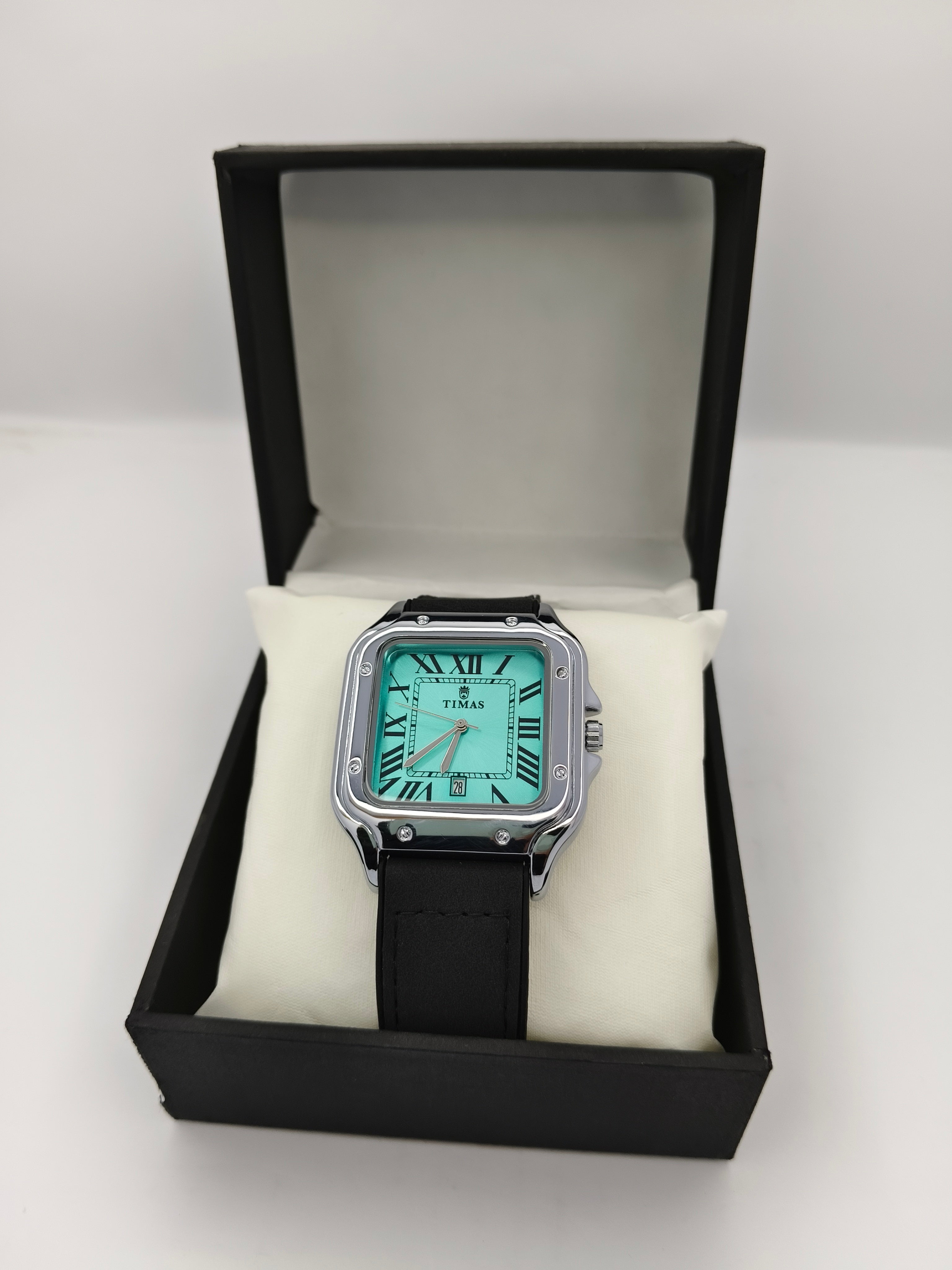 Timas Classic Square Dial Watch – Elegant Turquoise Edition
