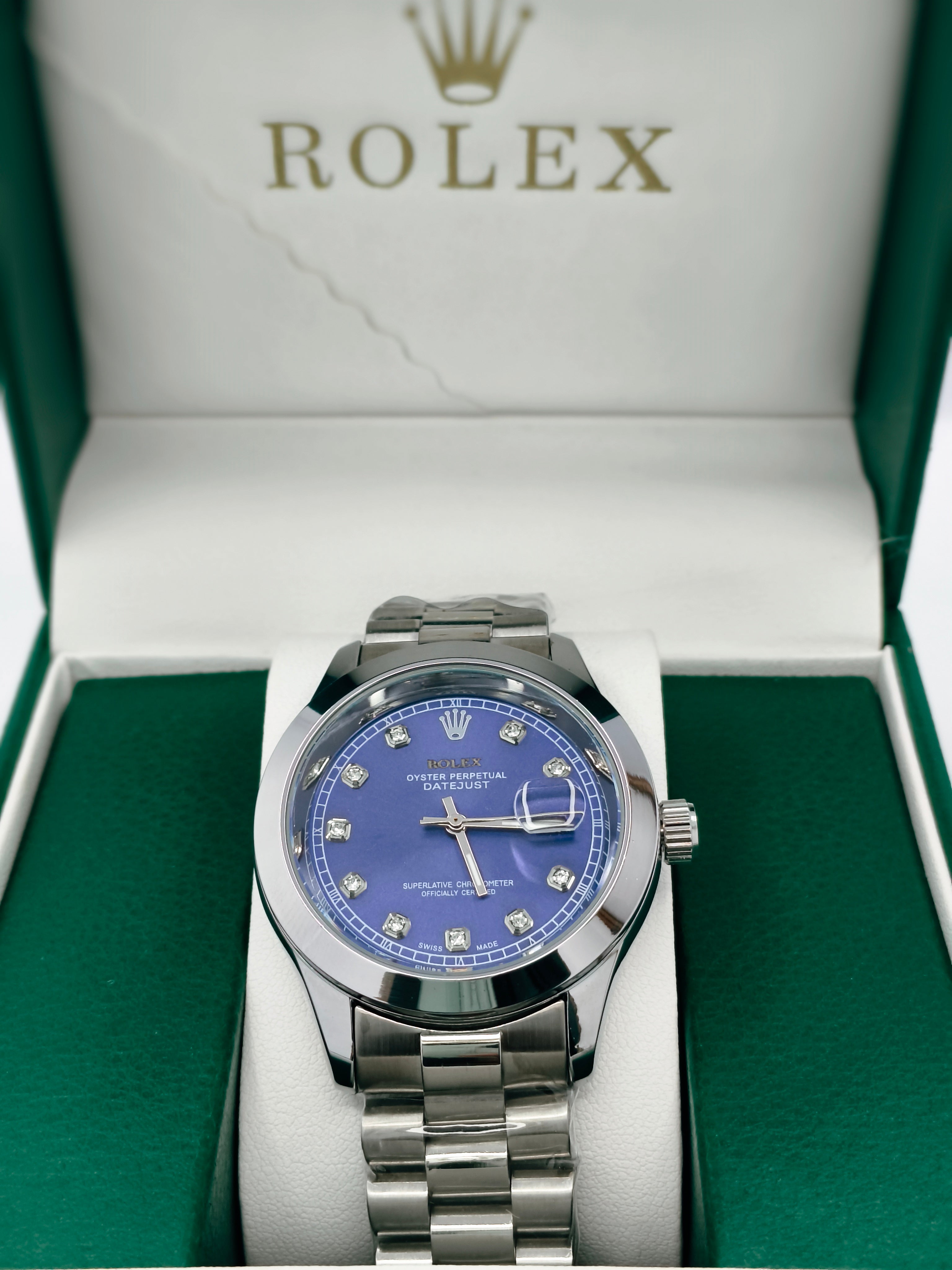 Rolex Silver with Blue Dial SEMI AUTOMATIC