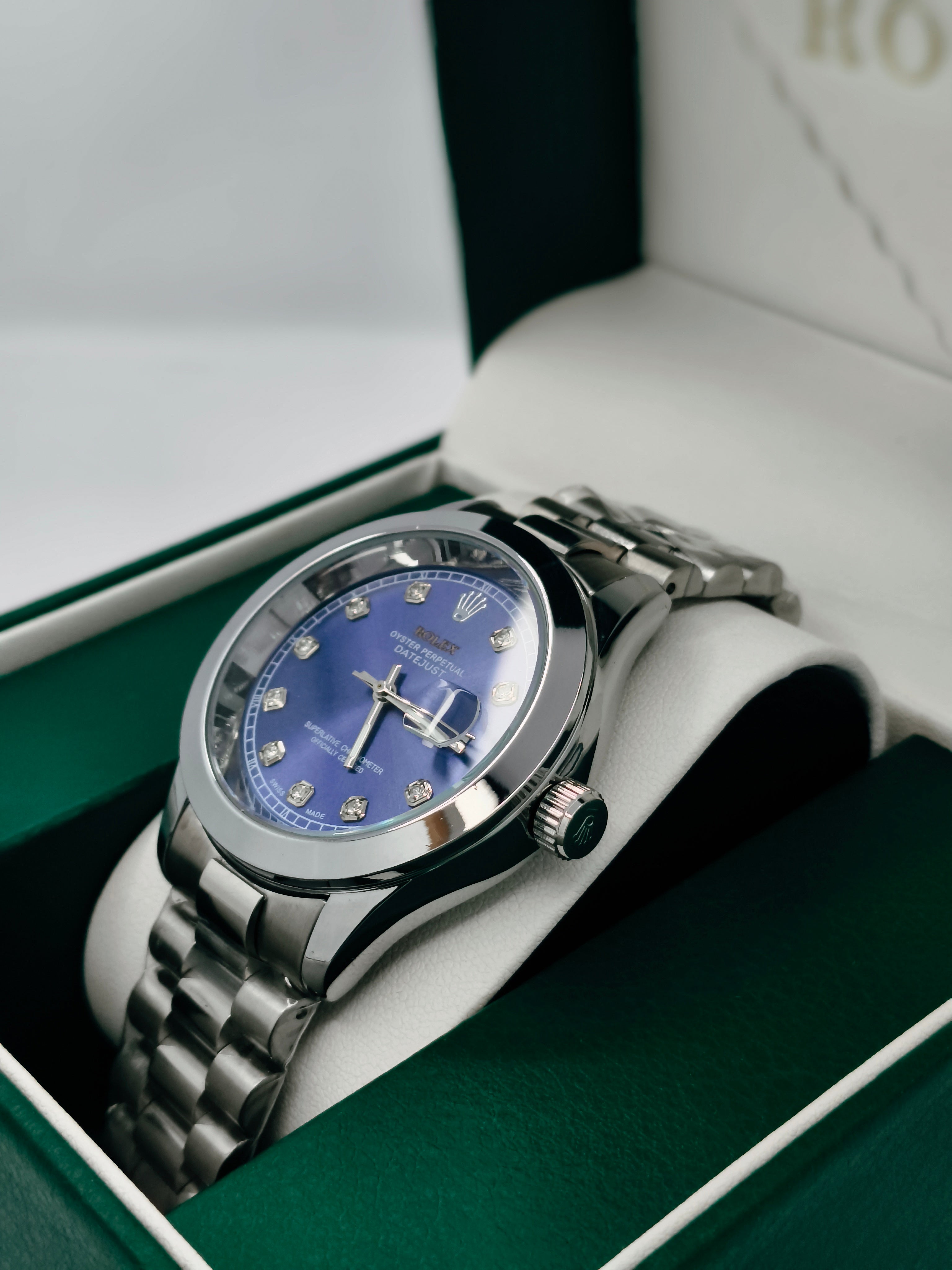 Rolex Silver with Blue Dial SEMI AUTOMATIC