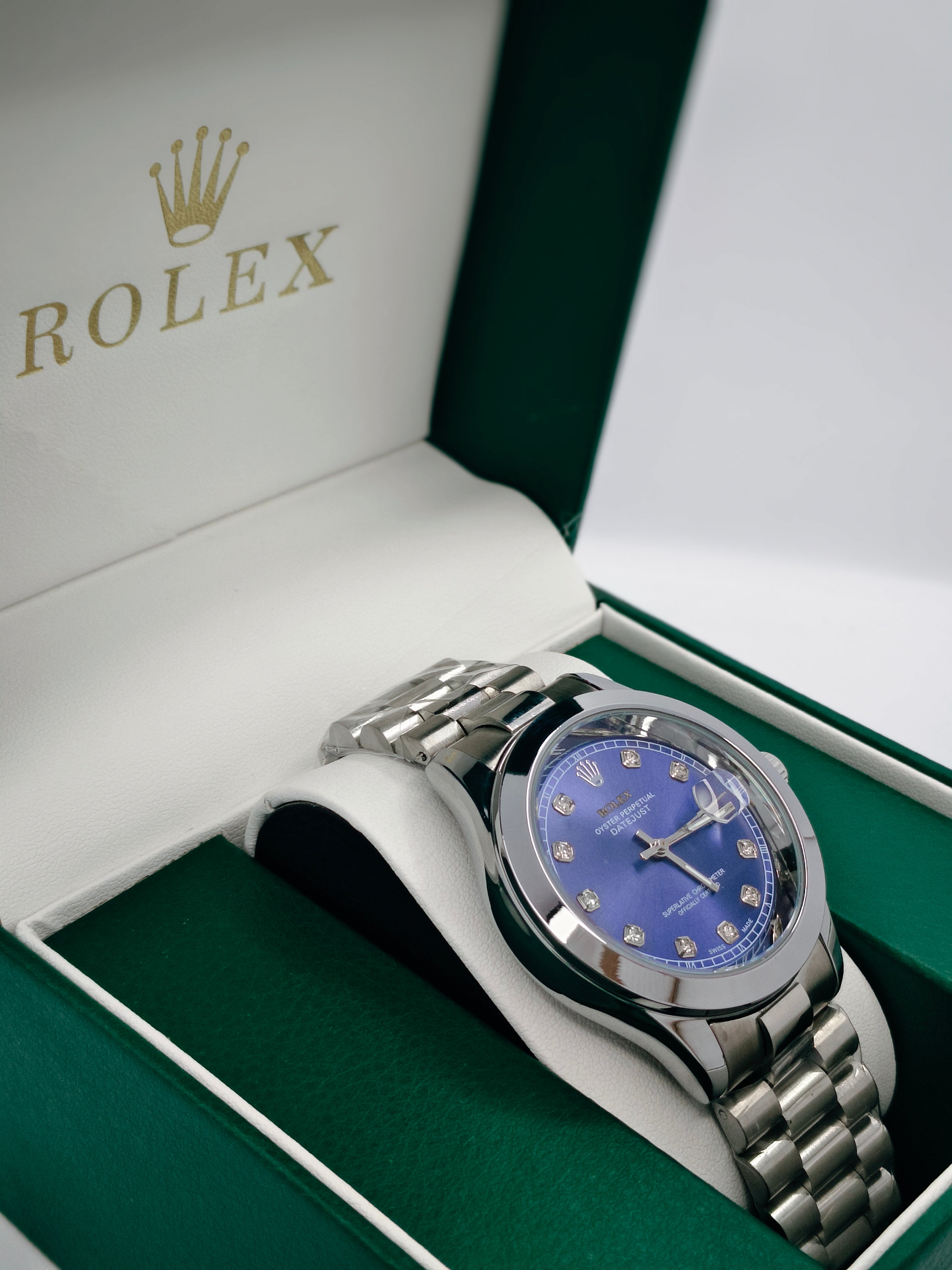 Rolex Silver with Blue Dial SEMI AUTOMATIC