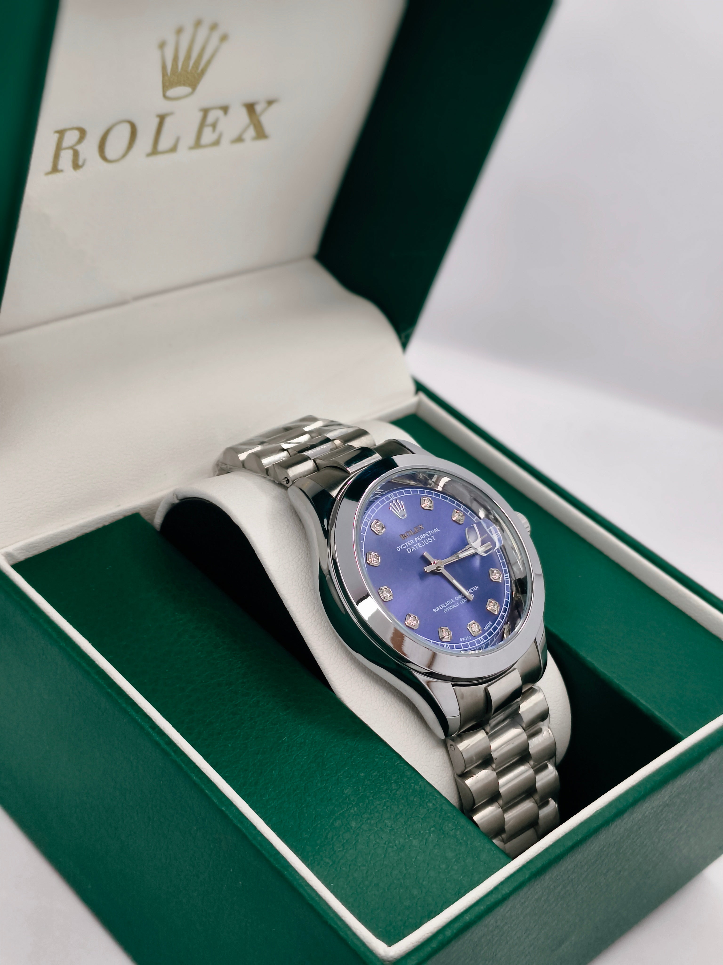 Rolex Silver with Blue Dial SEMI AUTOMATIC