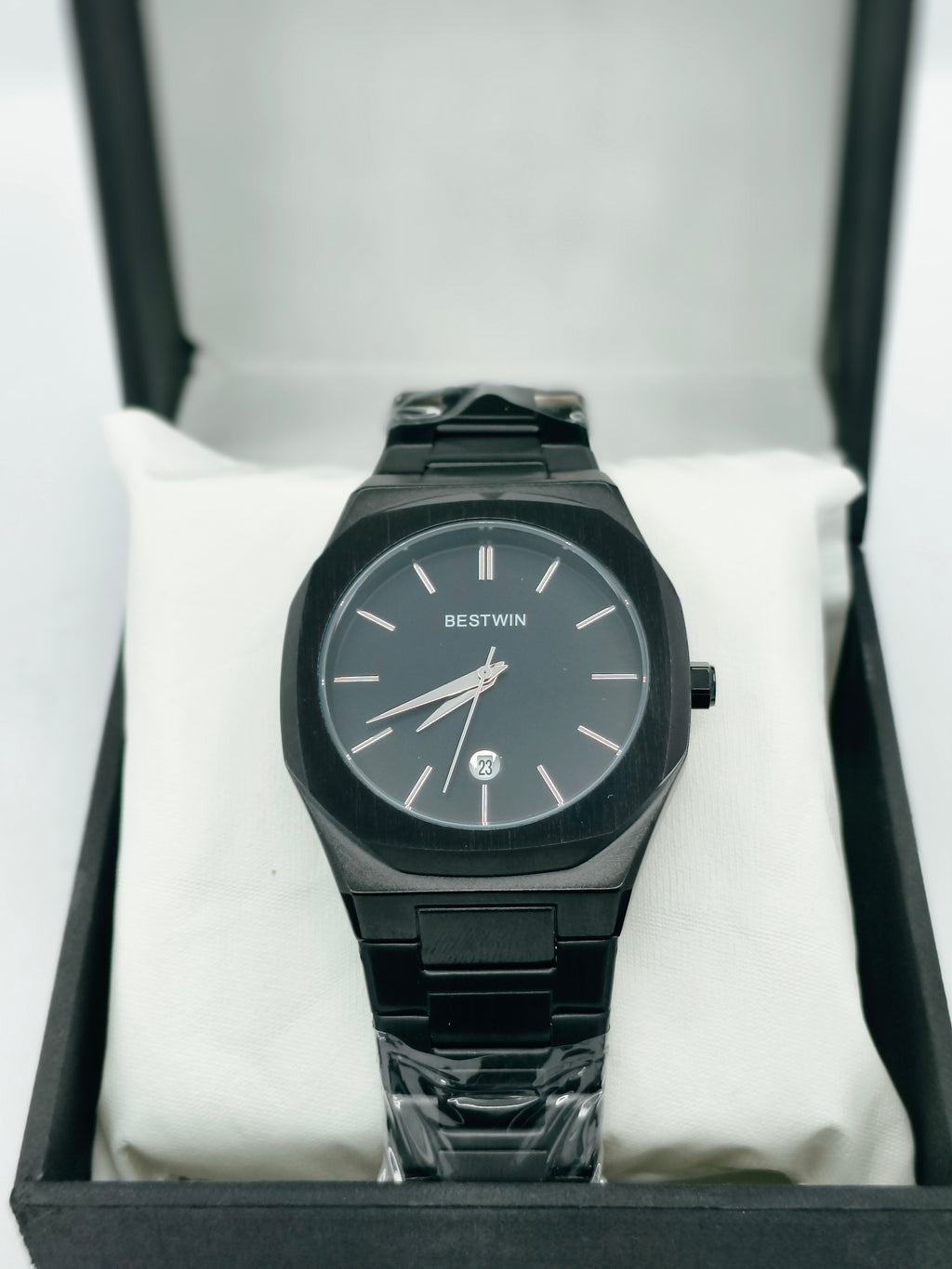 BESTWIN Black Steel Date Adjust Watch