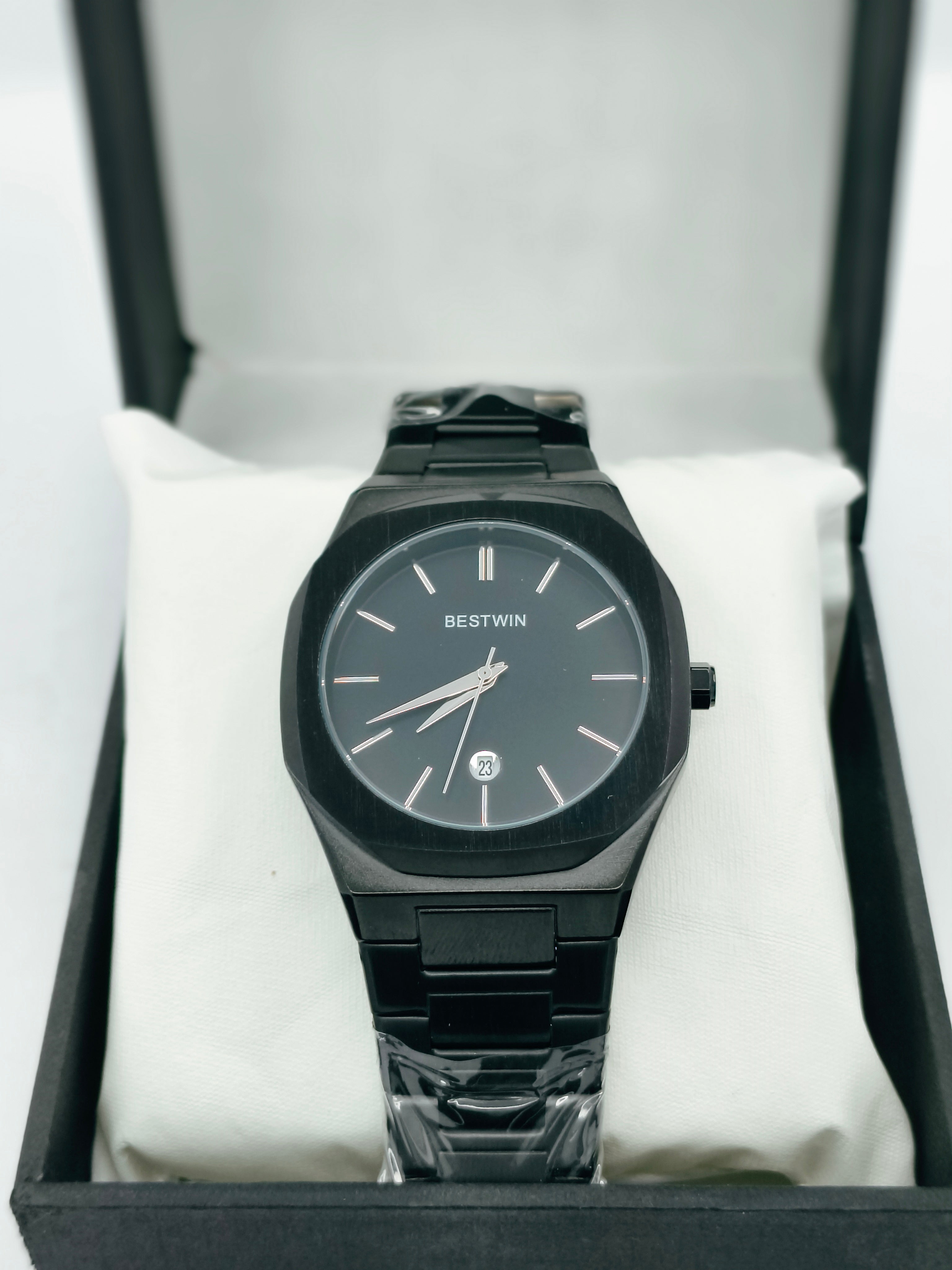 BESTWIN Black Steel Date Adjust Watch