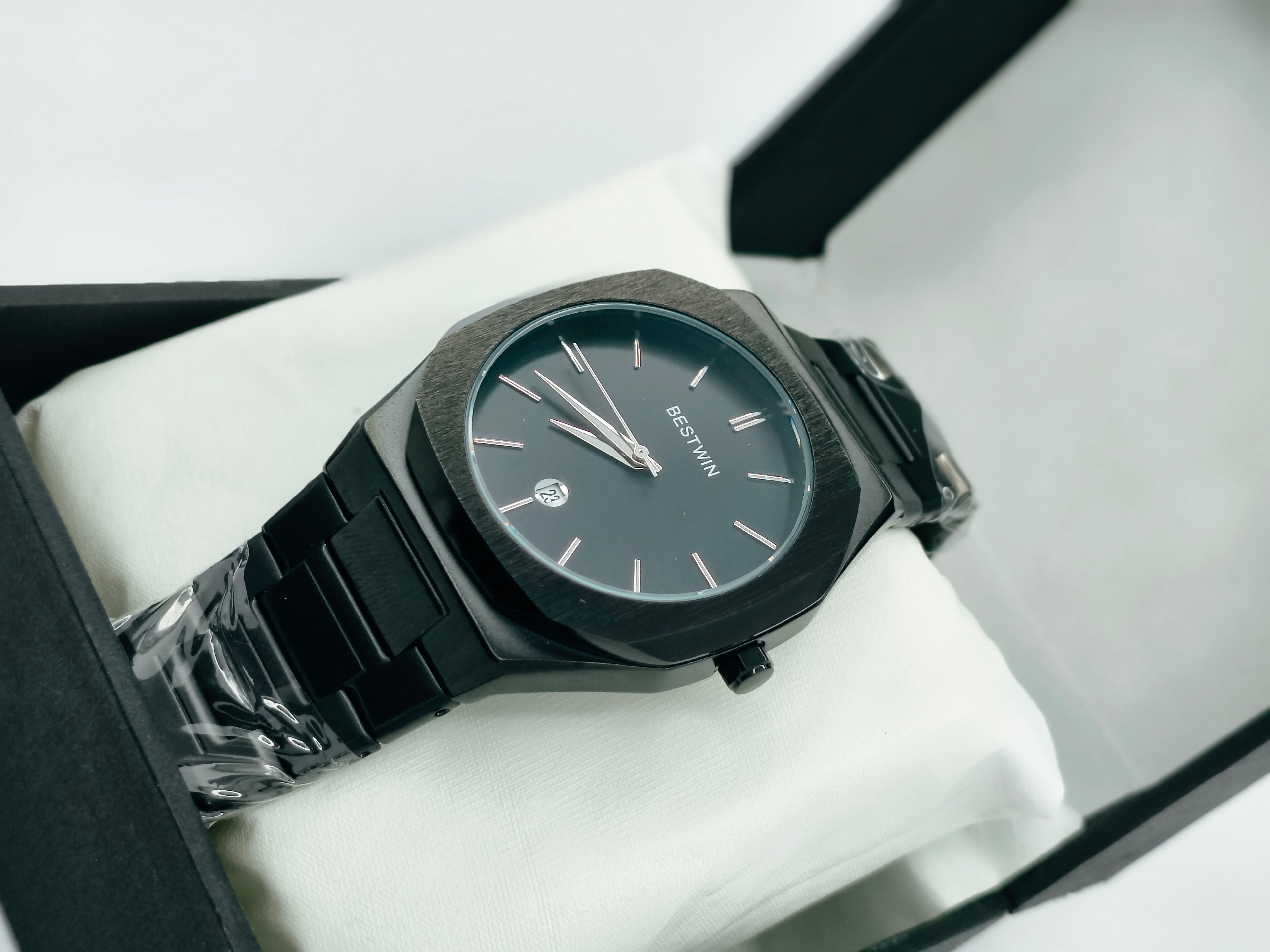 BESTWIN Black Steel Date Adjust Watch