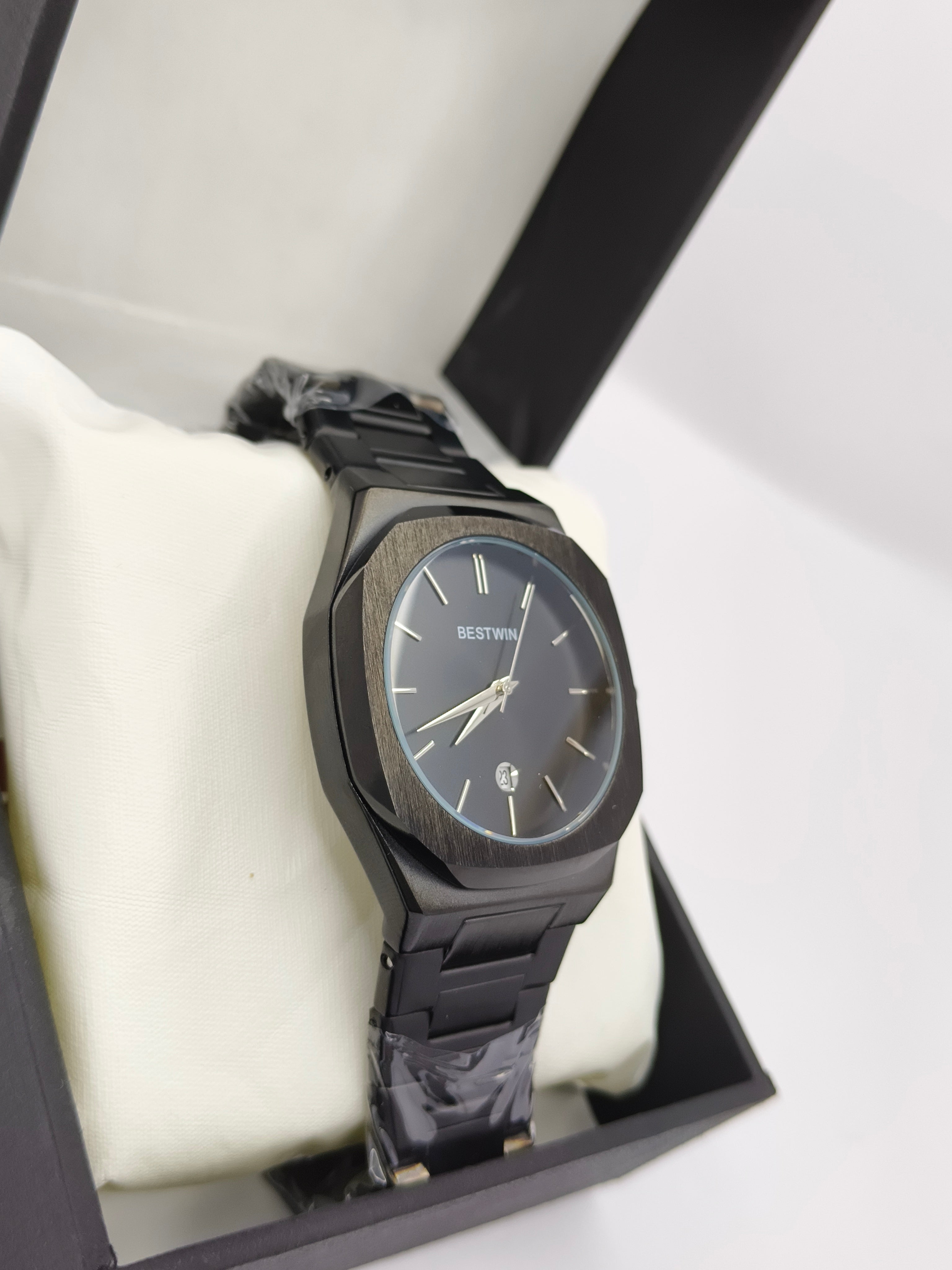 BESTWIN Black Steel Date Adjust Watch