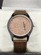 Tomi Face Gear Quartz Watch – Brown Leather Strap