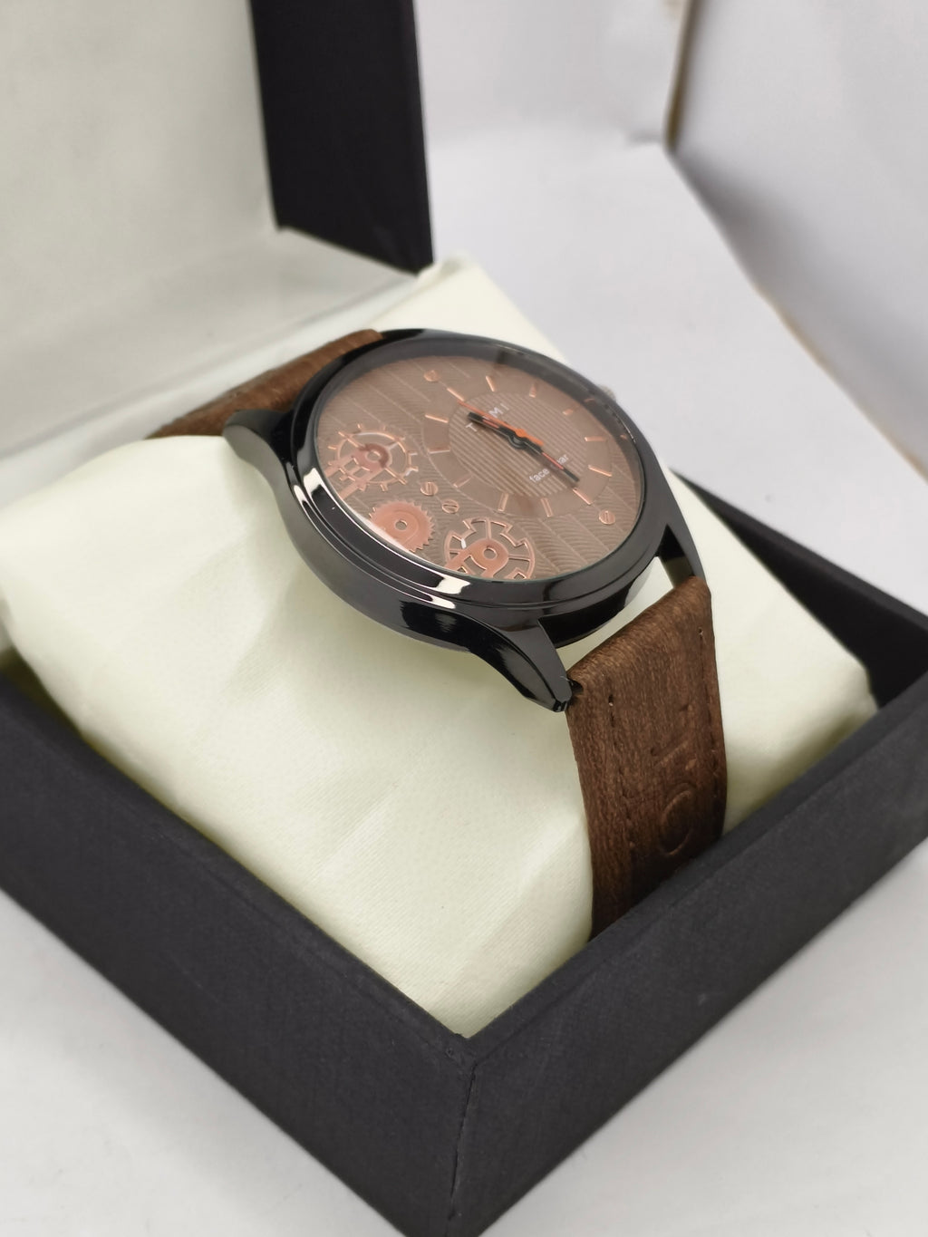 Tomi Face Gear Quartz Watch – Brown Leather Strap