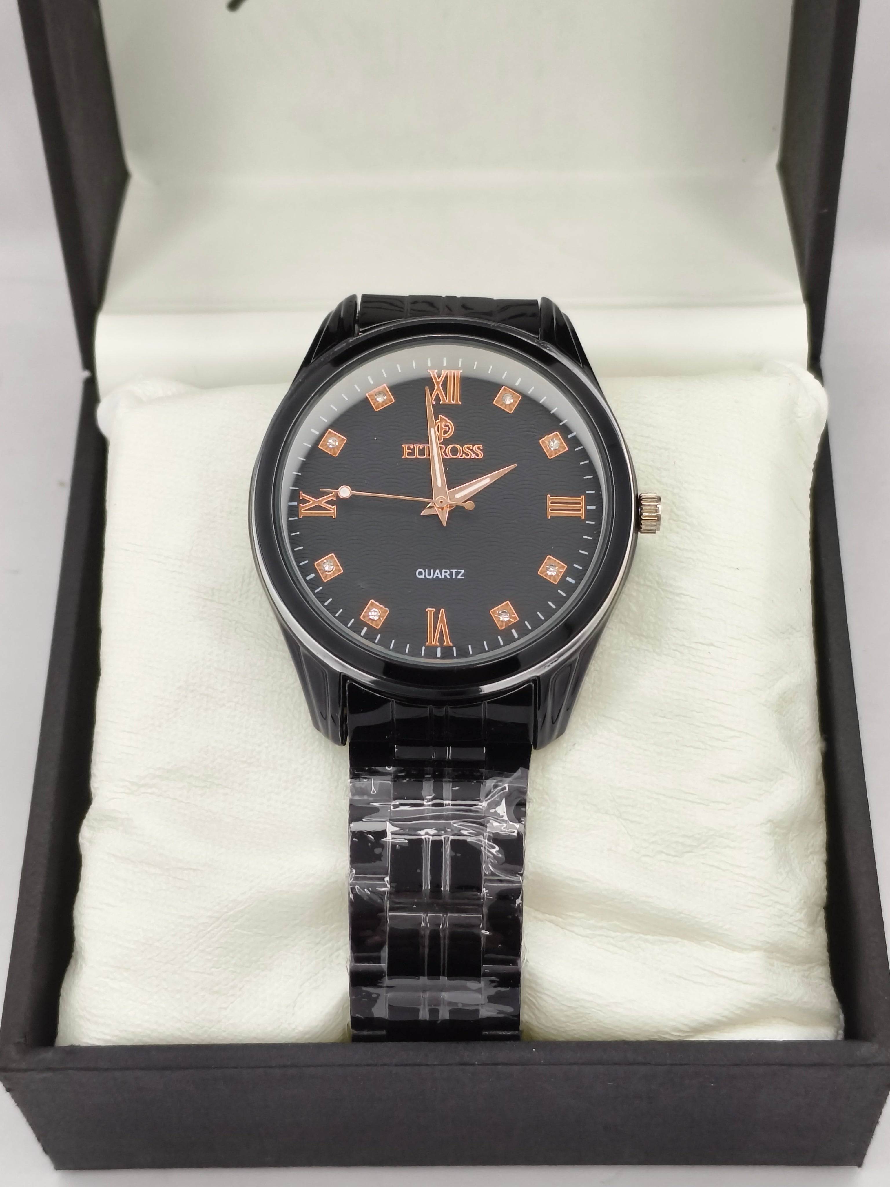 FITROSS Quartz Watch – Black Dial with Rose Gold Accents