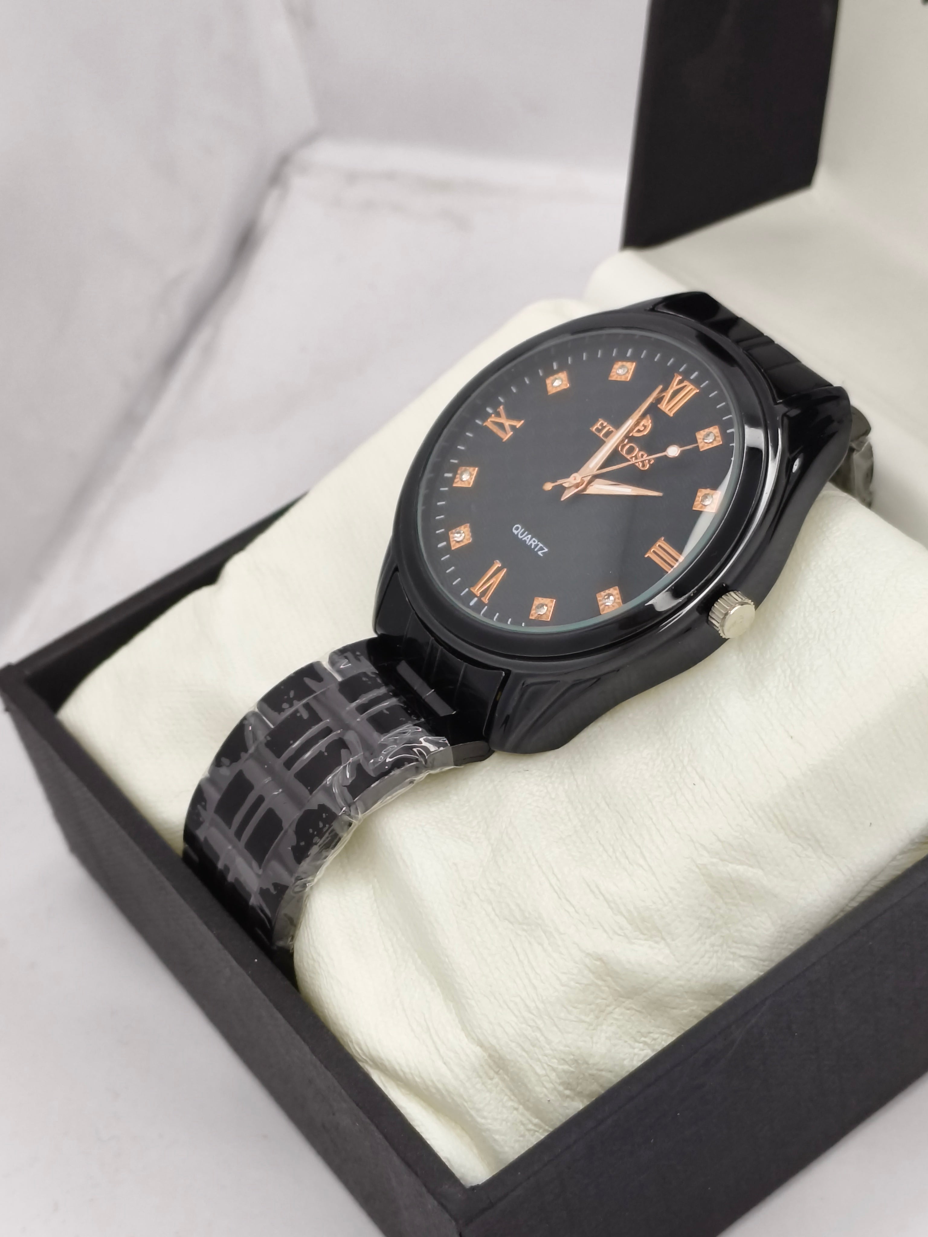 FITROSS Quartz Watch – Black Dial with Rose Gold Accents