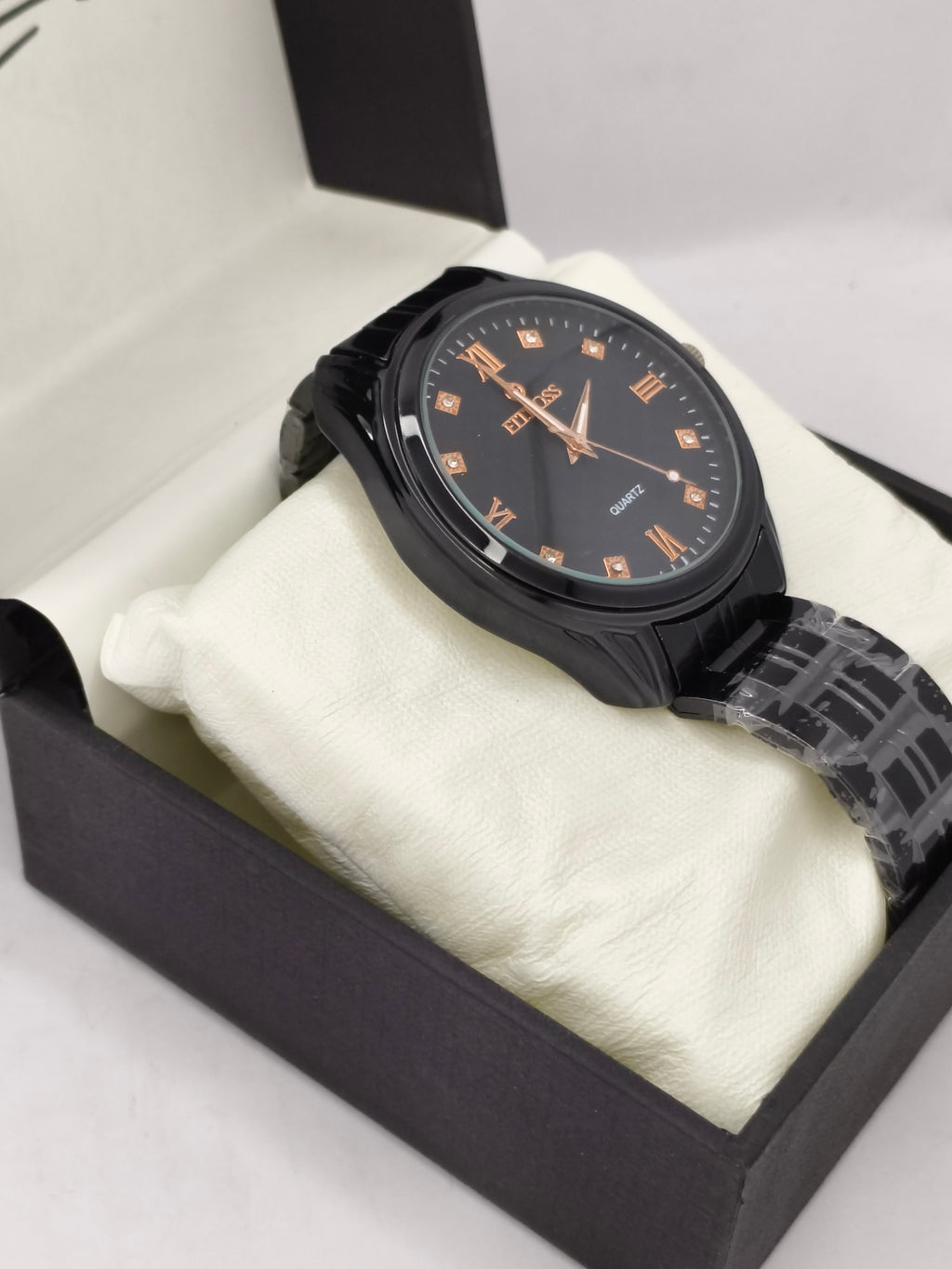 FITROSS Quartz Watch – Black Dial with Rose Gold Accents