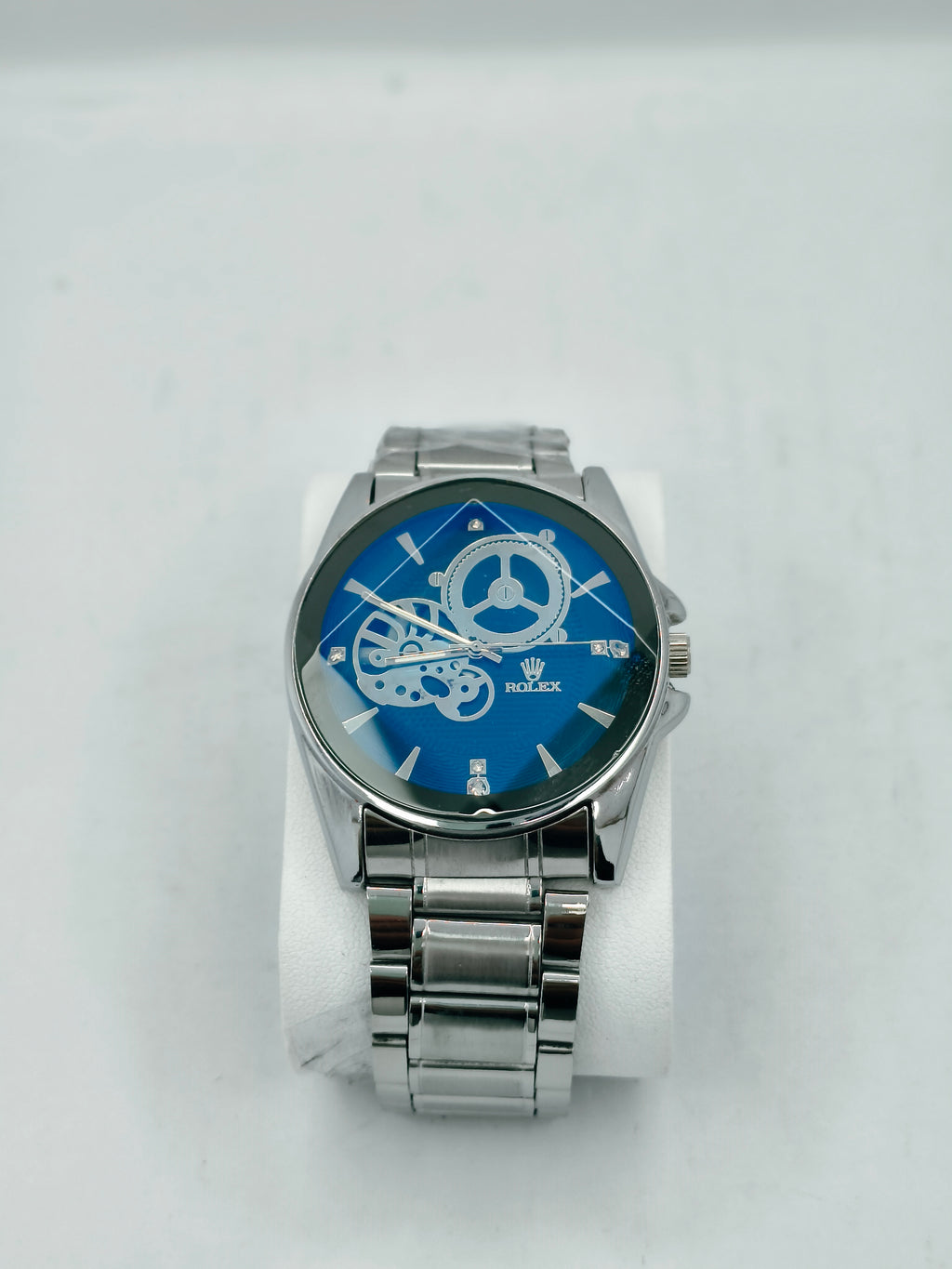 Rolex Men’s Luxury Quartz Watch – Blue Dial with Gear Design