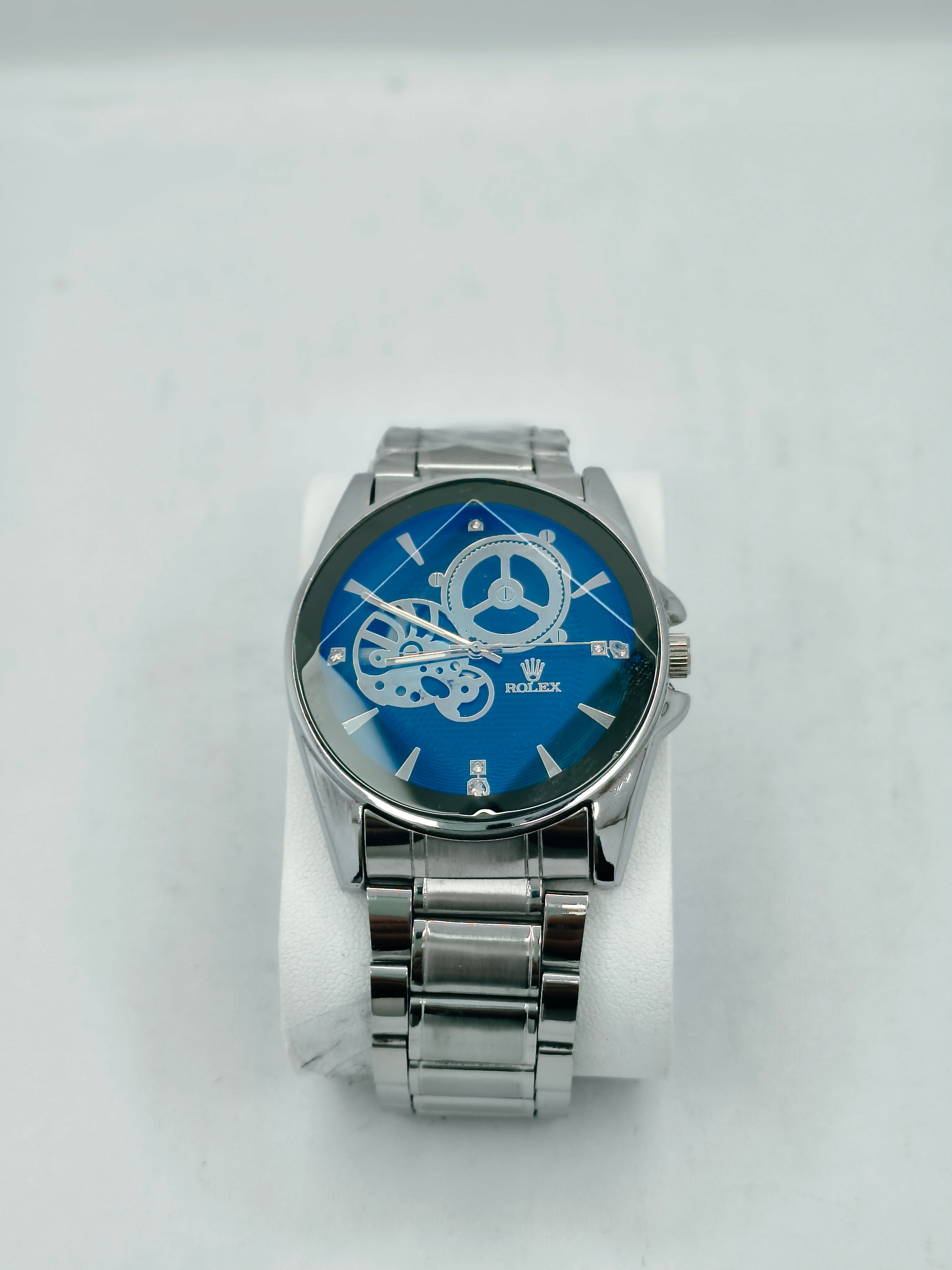 Rolex Men’s Luxury Quartz Watch – Blue Dial with Gear Design