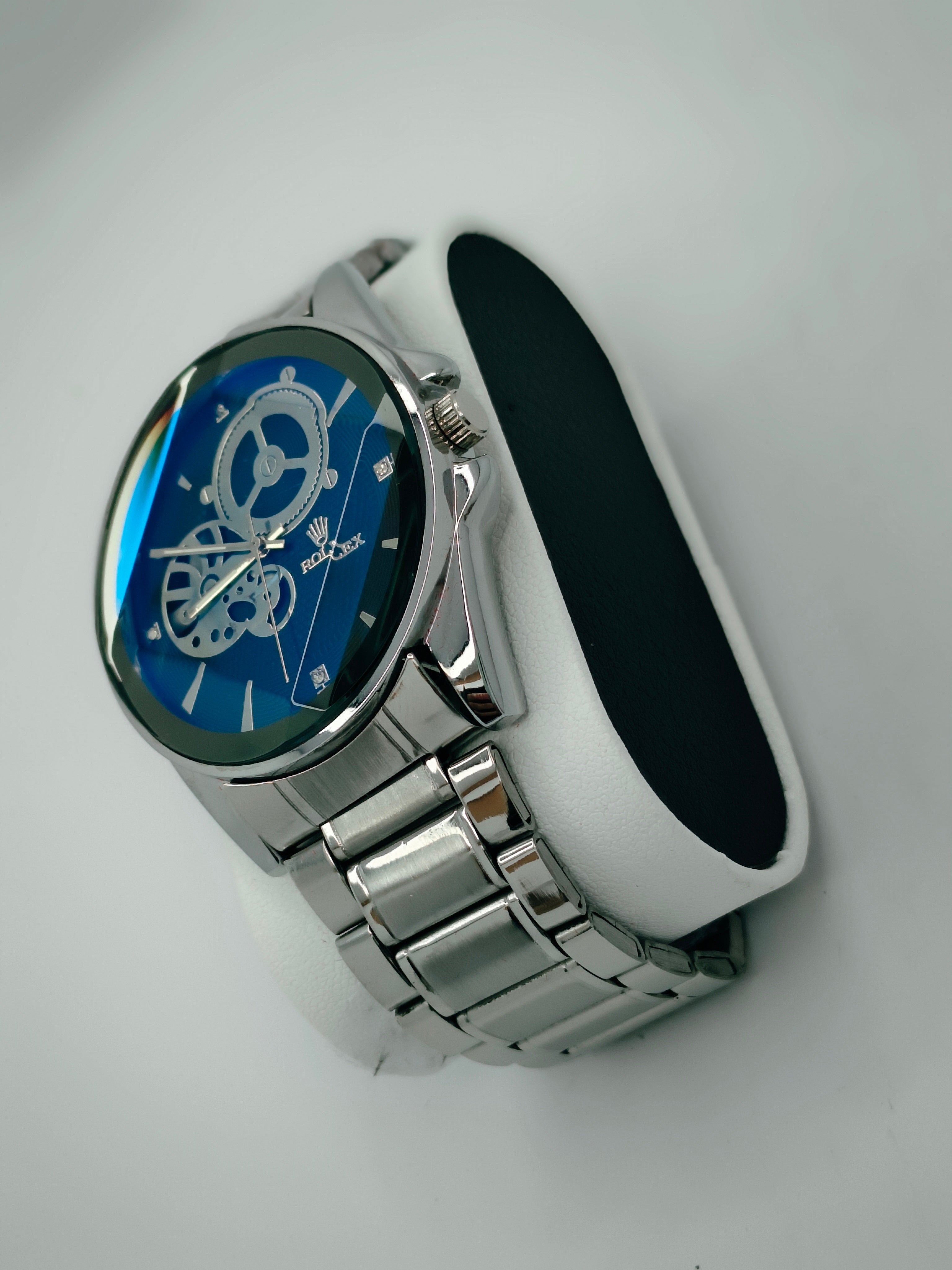 Rolex Men’s Luxury Quartz Watch – Blue Dial with Gear Design