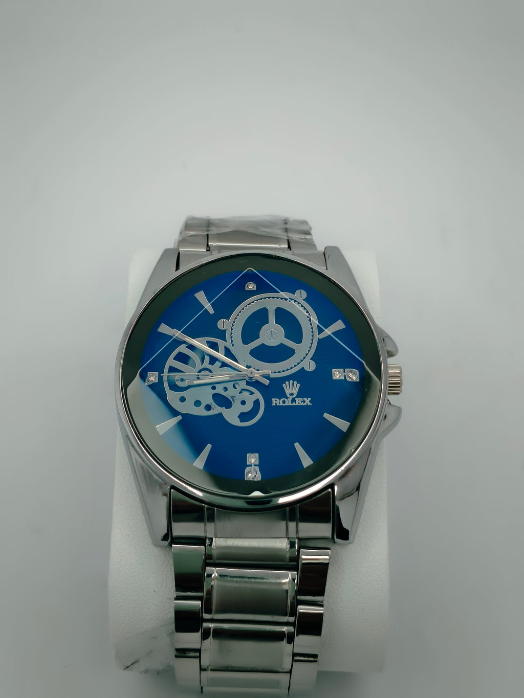 Rolex Men’s Luxury Quartz Watch – Blue Dial with Gear Design