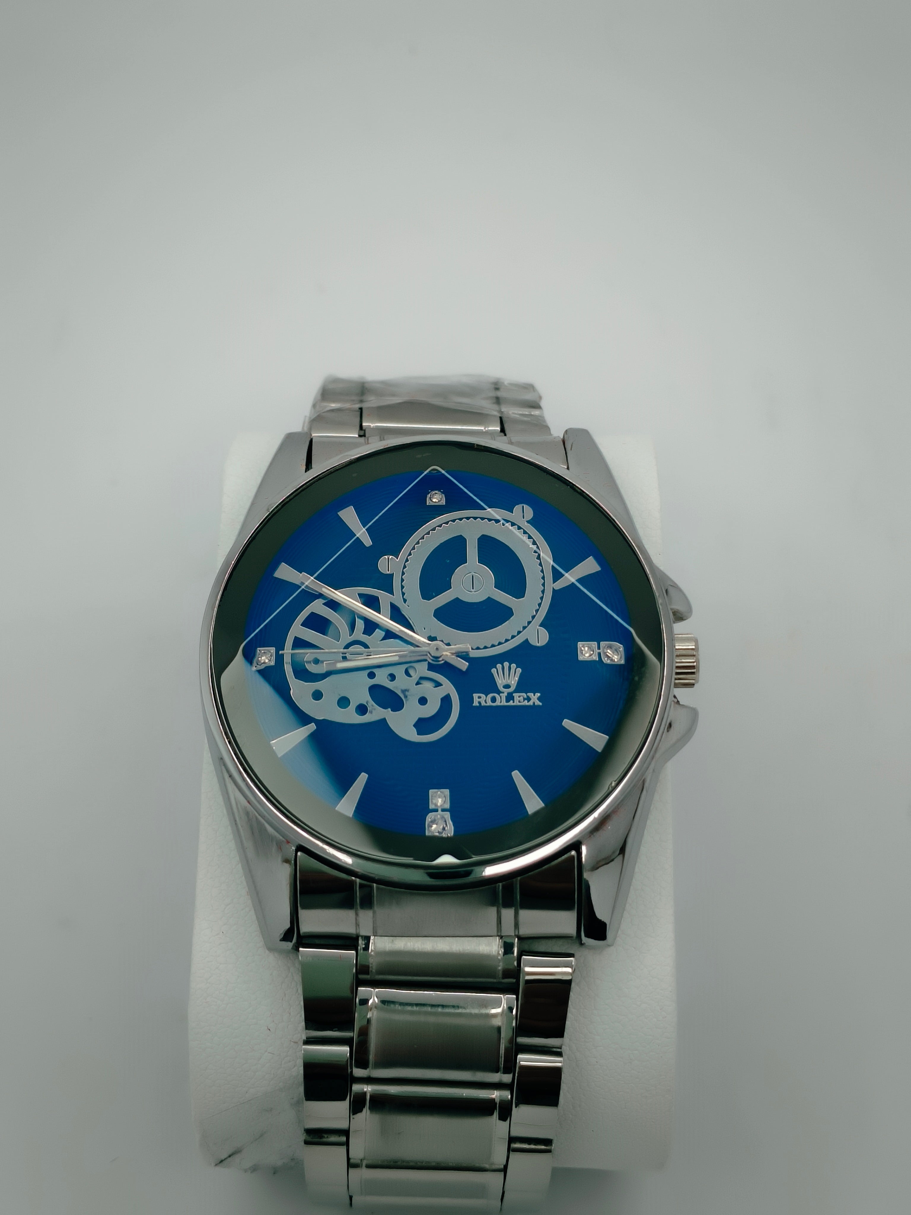 Rolex Men’s Luxury Quartz Watch – Blue Dial with Gear Design