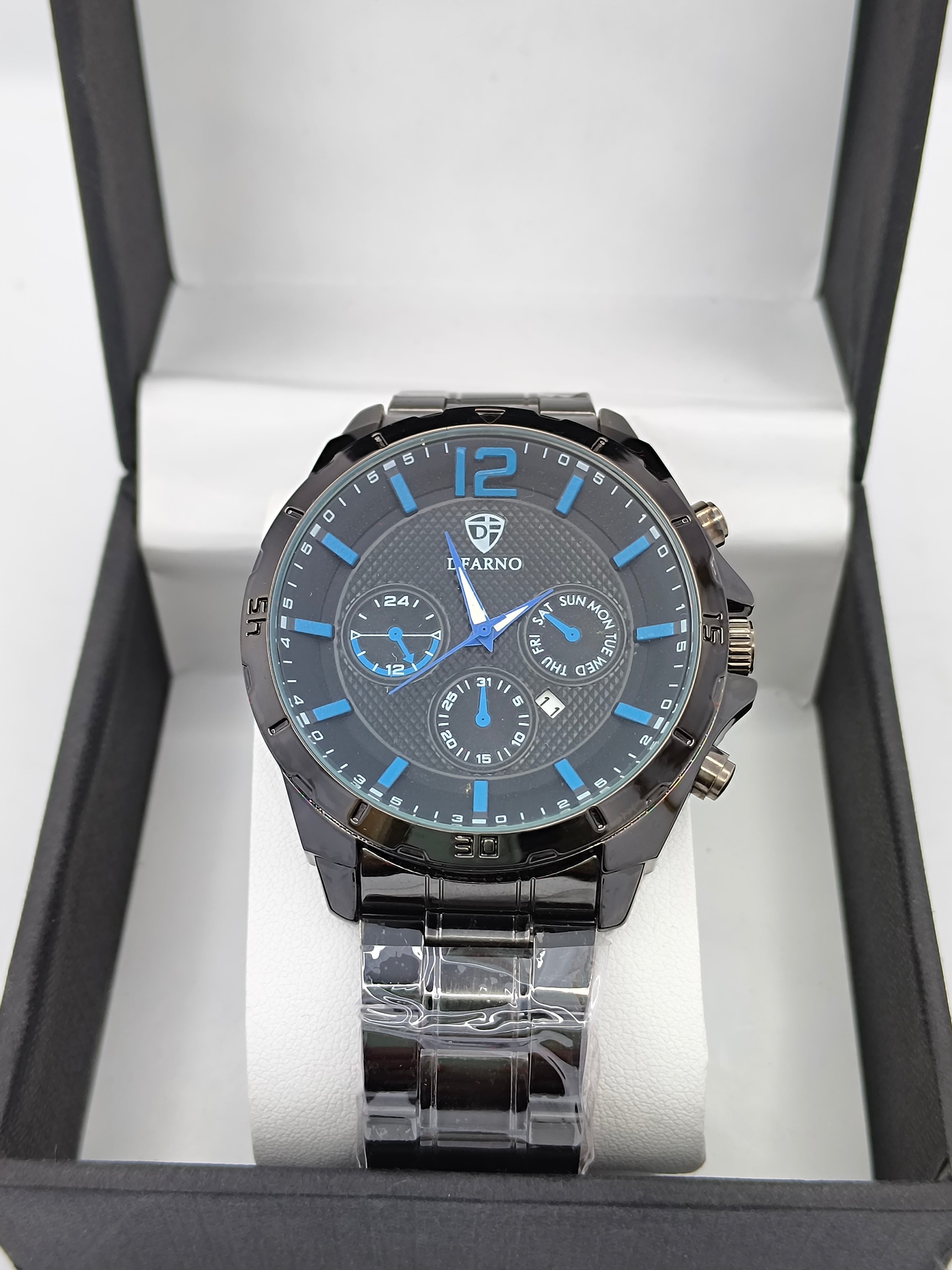D’FARNO Men’s Black &amp; Blue Chronograph Quartz Watch