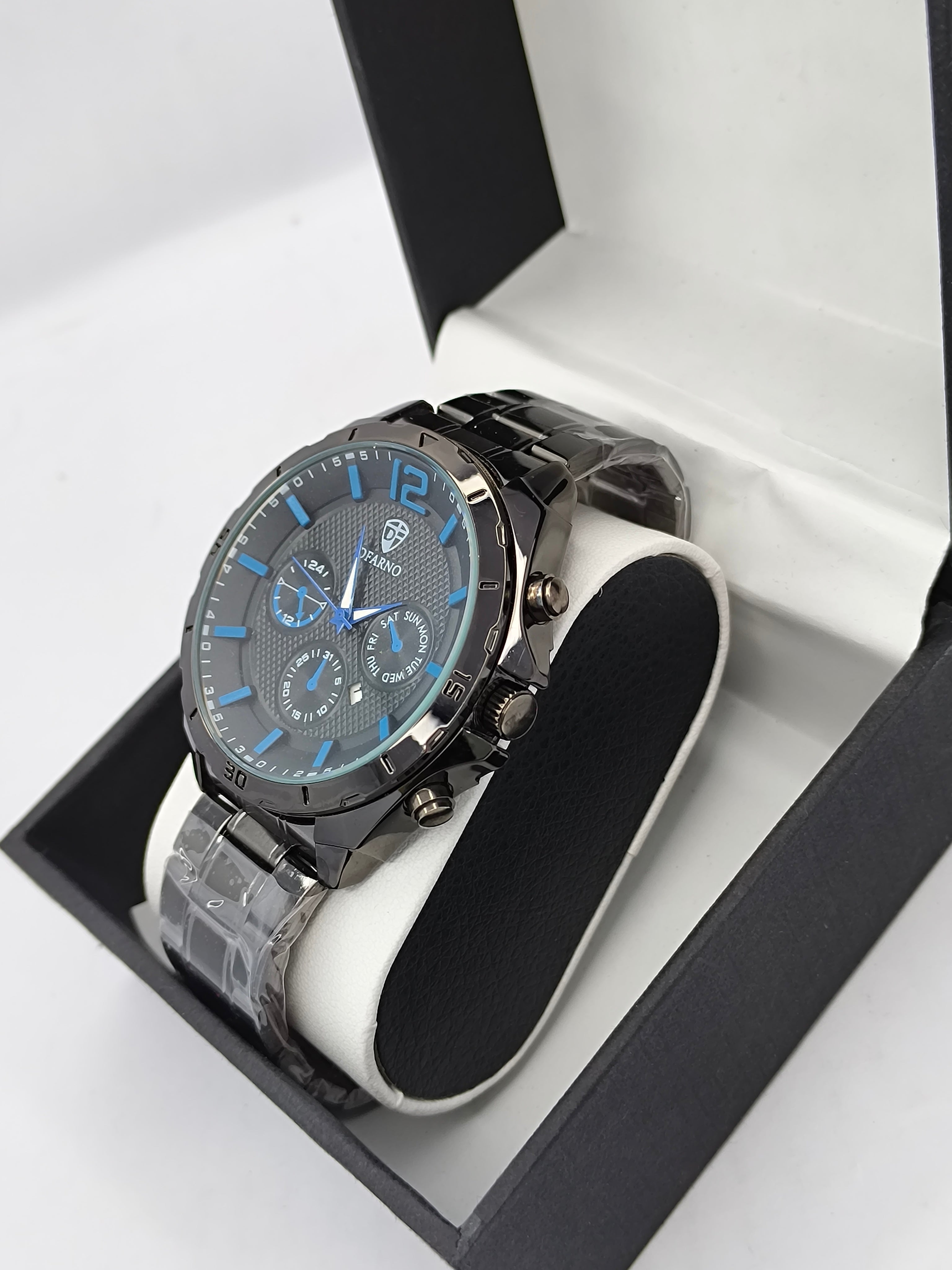 D’FARNO Men’s Black &amp; Blue Chronograph Quartz Watch