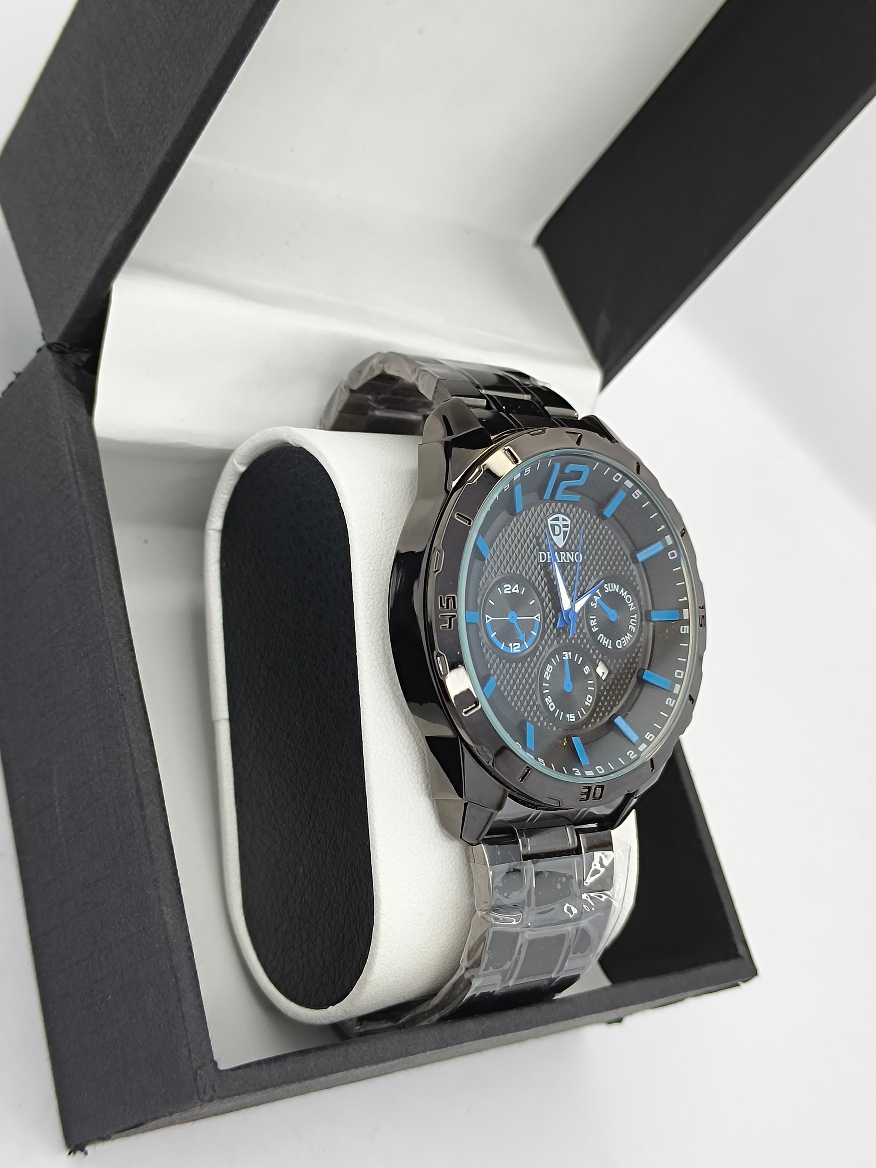 D’FARNO Men’s Black &amp; Blue Chronograph Quartz Watch