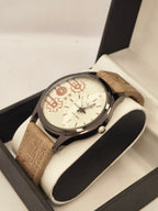 TOMI Face Gear Men’s Analog Watch – Light Brown Leather Strap