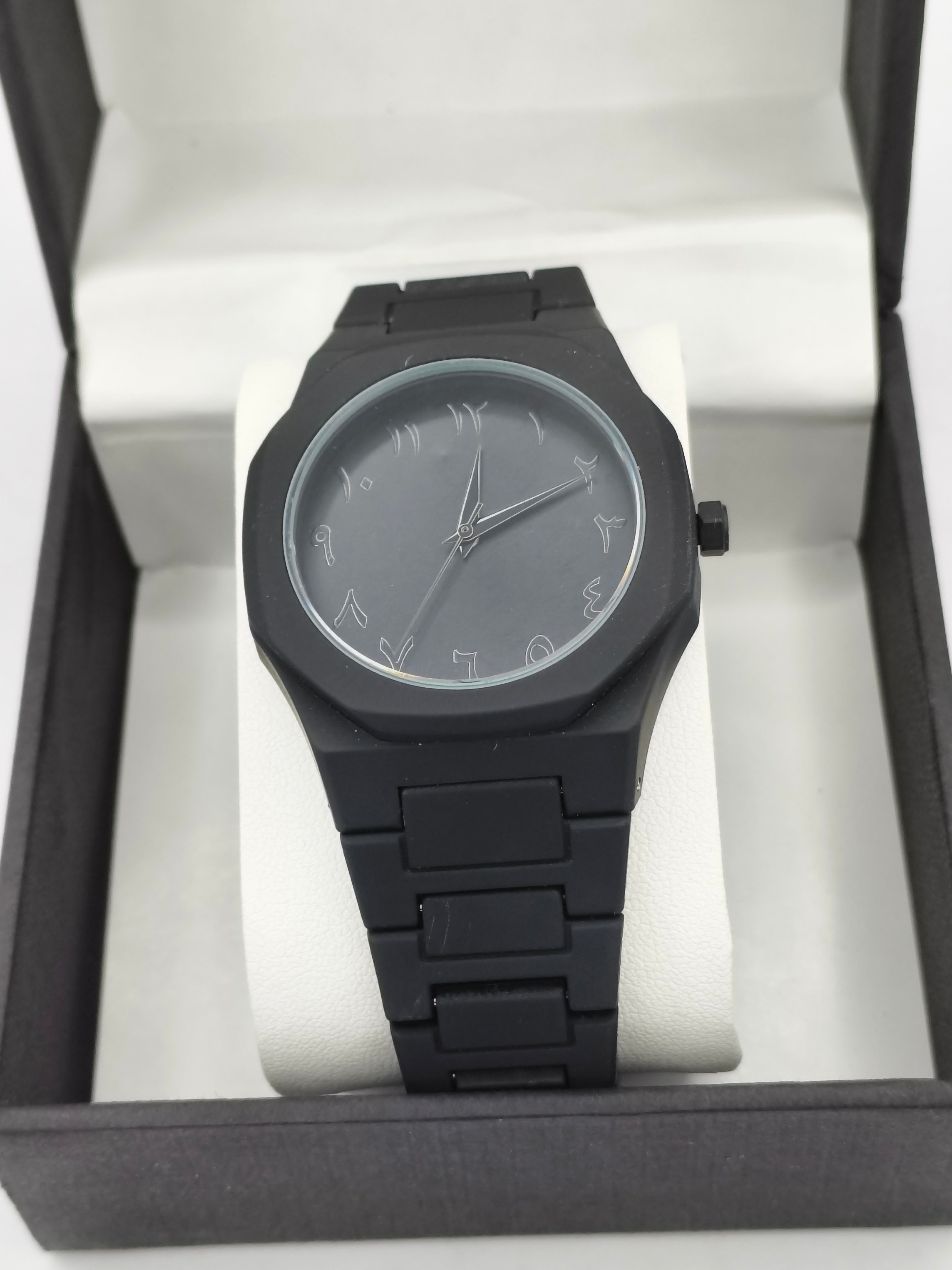 Black Aura Black Fiber Strap Men’s Analog Watch with Arabic Numerals